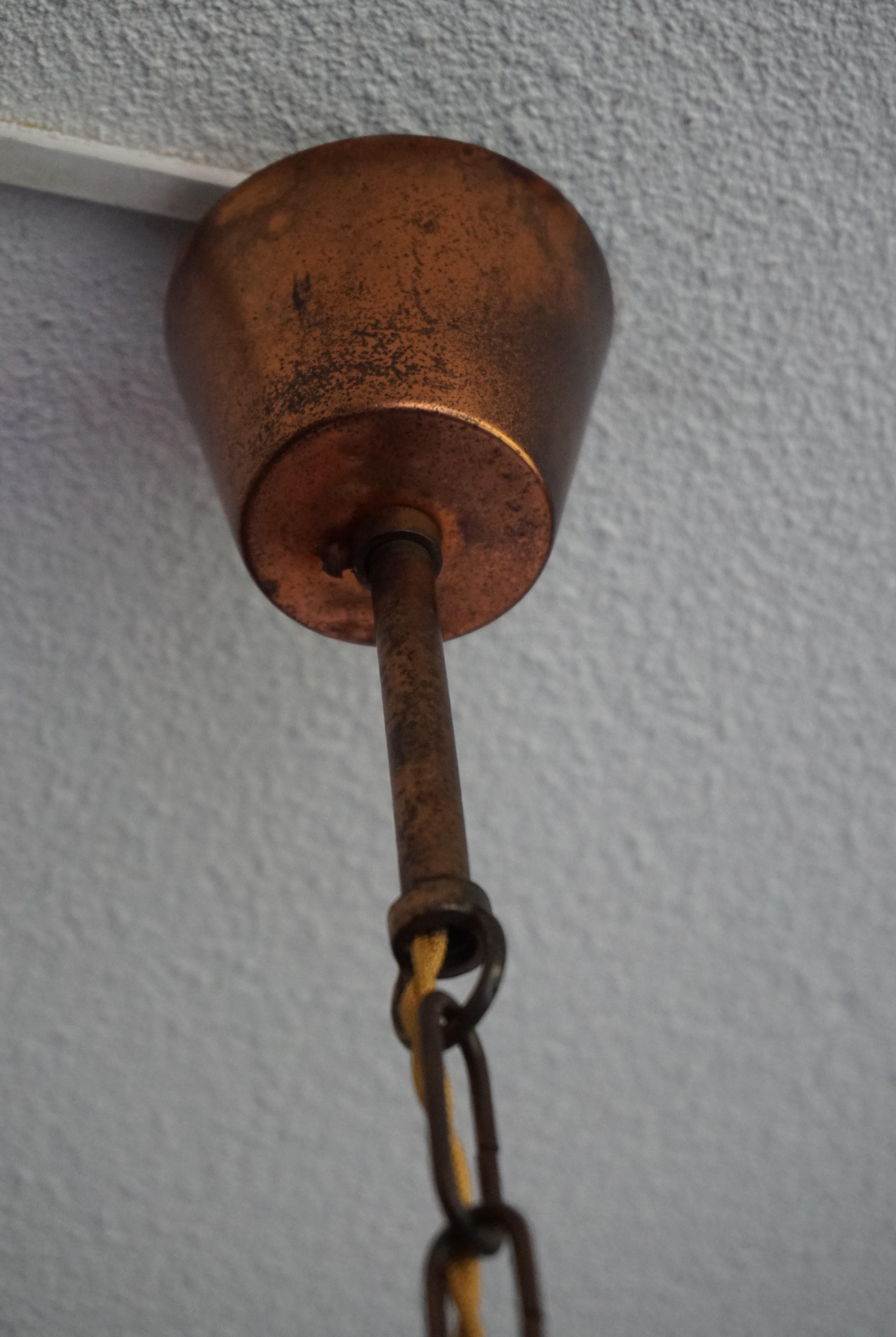 Mid-Century Modern Italian Copper and Beveled Glass Hallway Pendant / Lantern For Sale 5