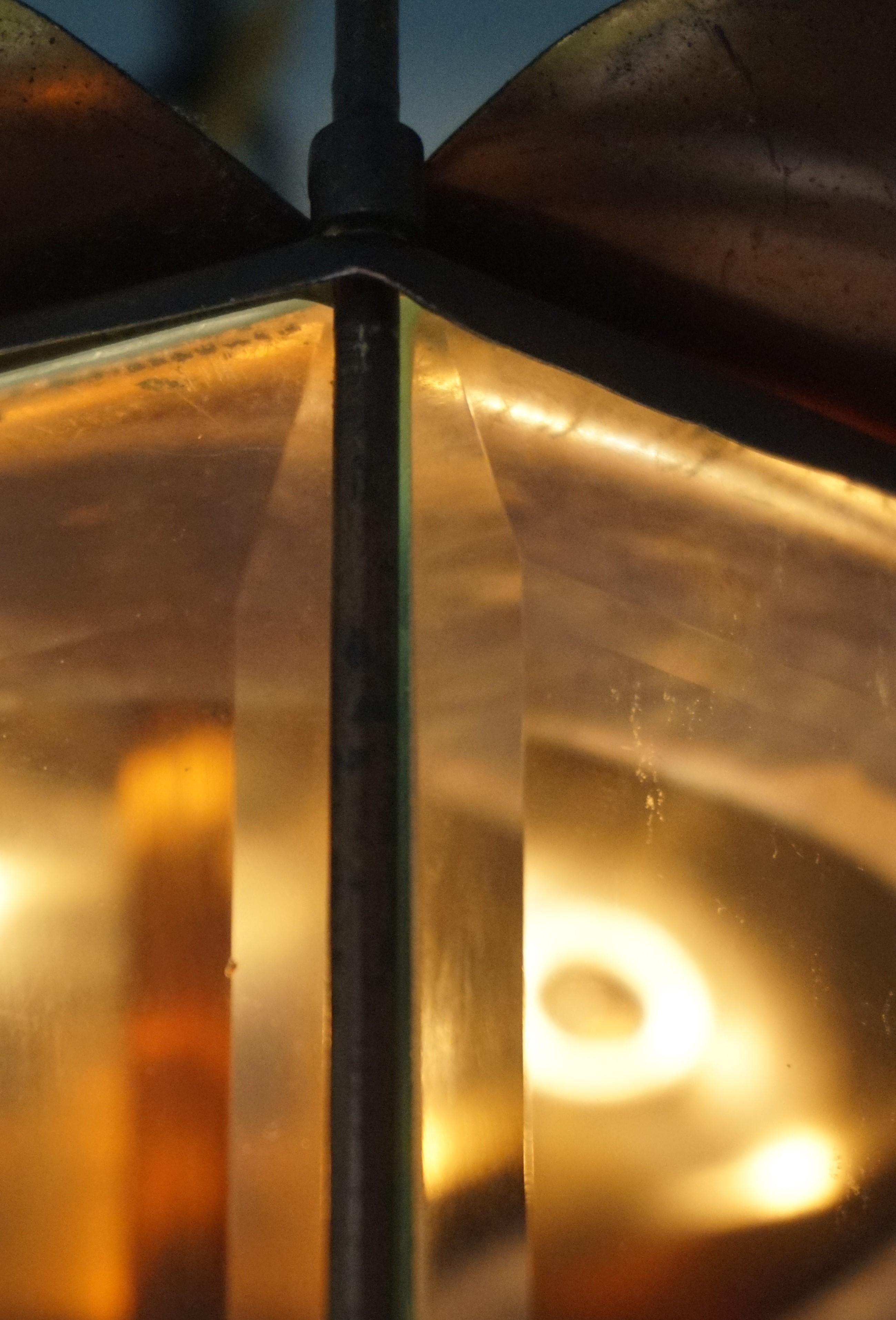 Mid-Century Modern Italian Copper and Beveled Glass Hallway Pendant / Lantern For Sale 1