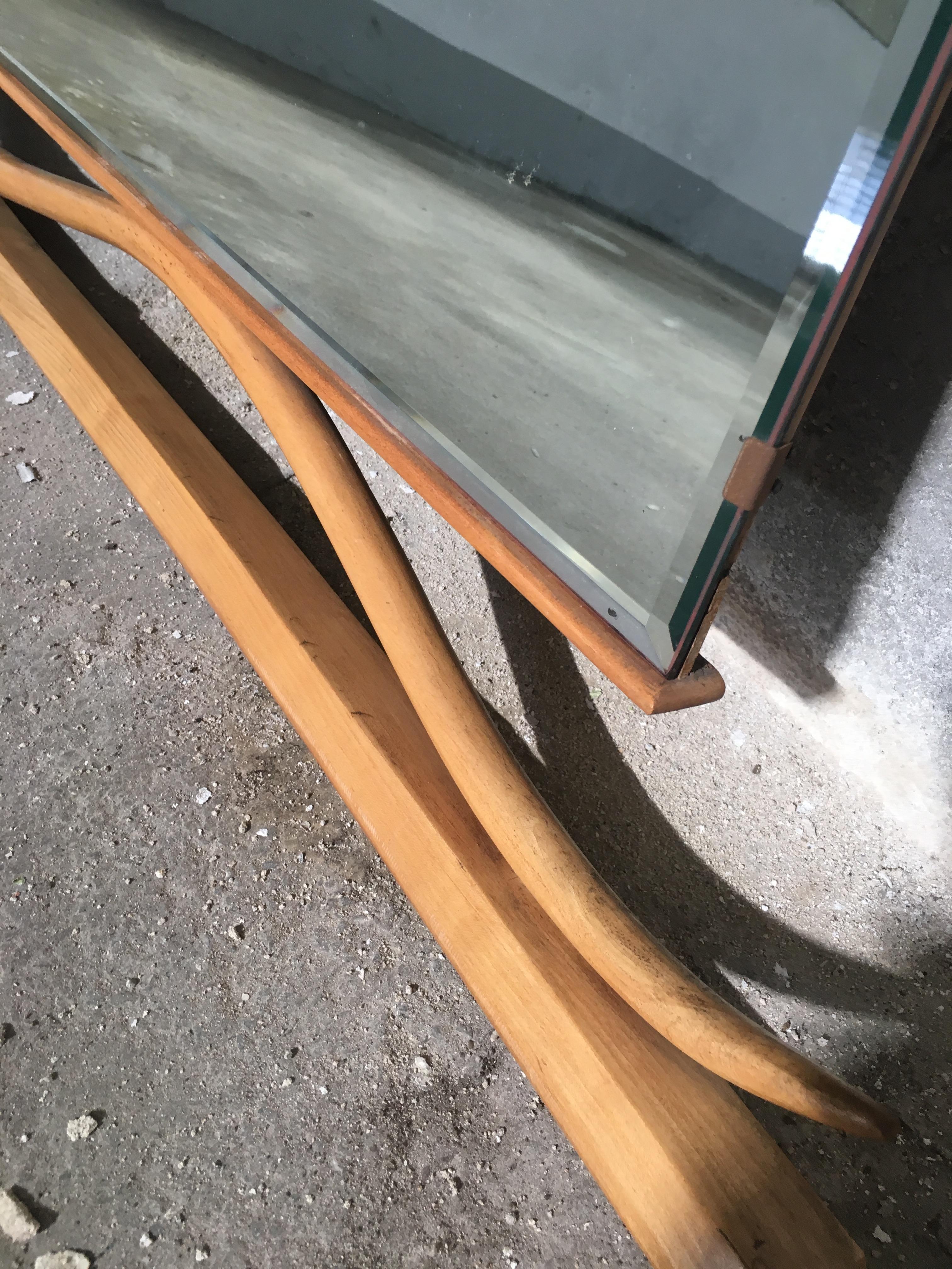 Mid-Century Modern Italian Curved Elm Wood Basement Mirror, 1960s For Sale 2