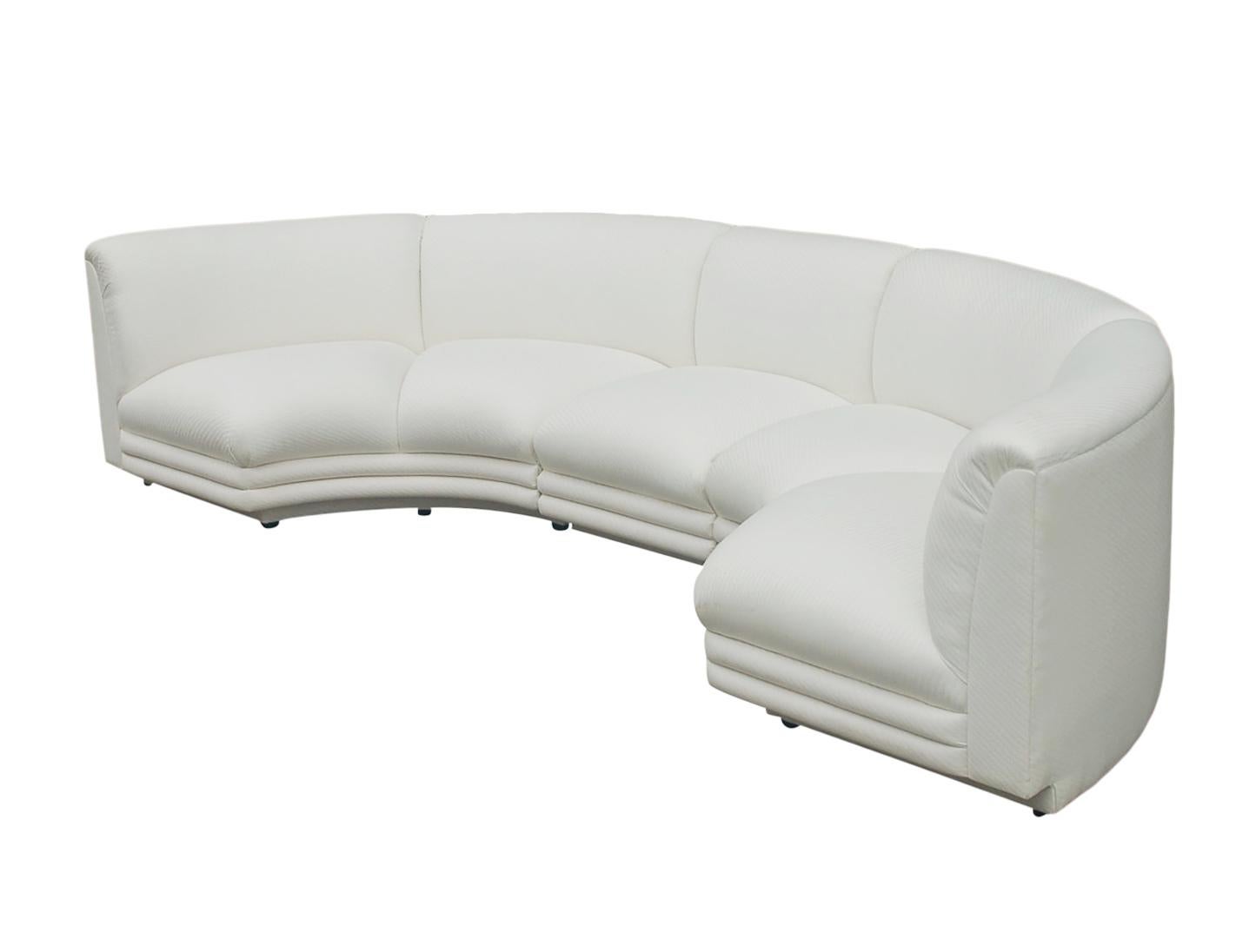 Mid-Century Modern Italian Curved Semi Circular Sectional Sofa in White Fabric 3