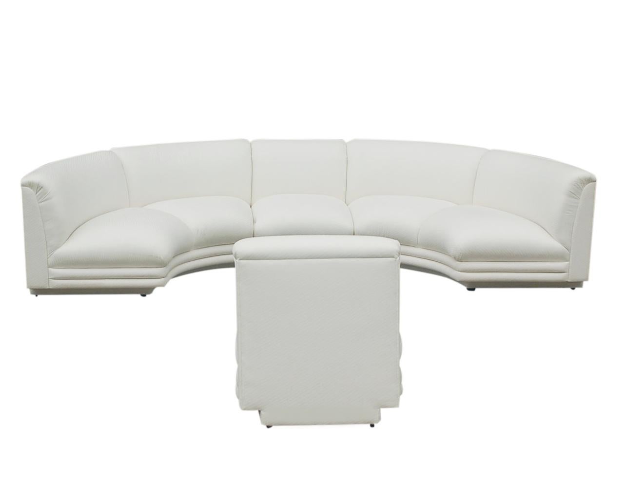 Late 20th Century Mid-Century Modern Italian Curved Semi Circular Sectional Sofa in White Fabric