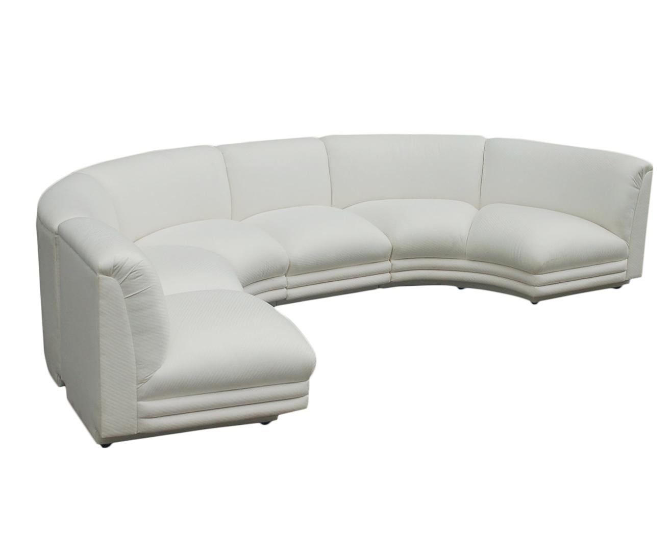Mid-Century Modern Italian Curved Semi Circular Sectional Sofa in White Fabric 2