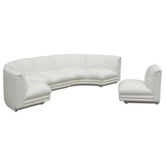 Mid-Century Modern Italian Curved Semi Circular Sectional Sofa in White Fabric