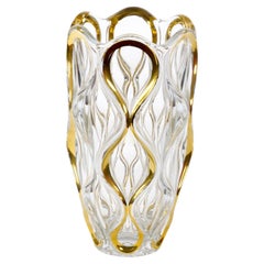 Mid Century Modern Italian Cut Glass/Gold Decorated Vase