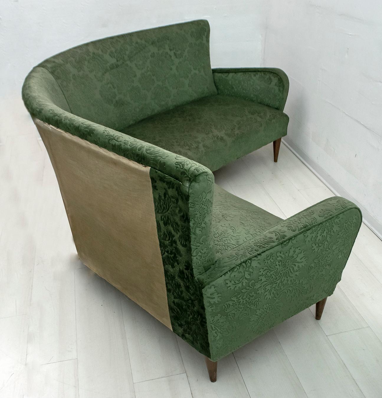 Mid-Century Modern Italian Damask Velvet Corner Sofa, 1950s For Sale 3