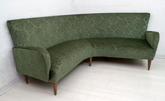 Mid-Century Modern Italian Damask Velvet Corner Sofa, 1950s