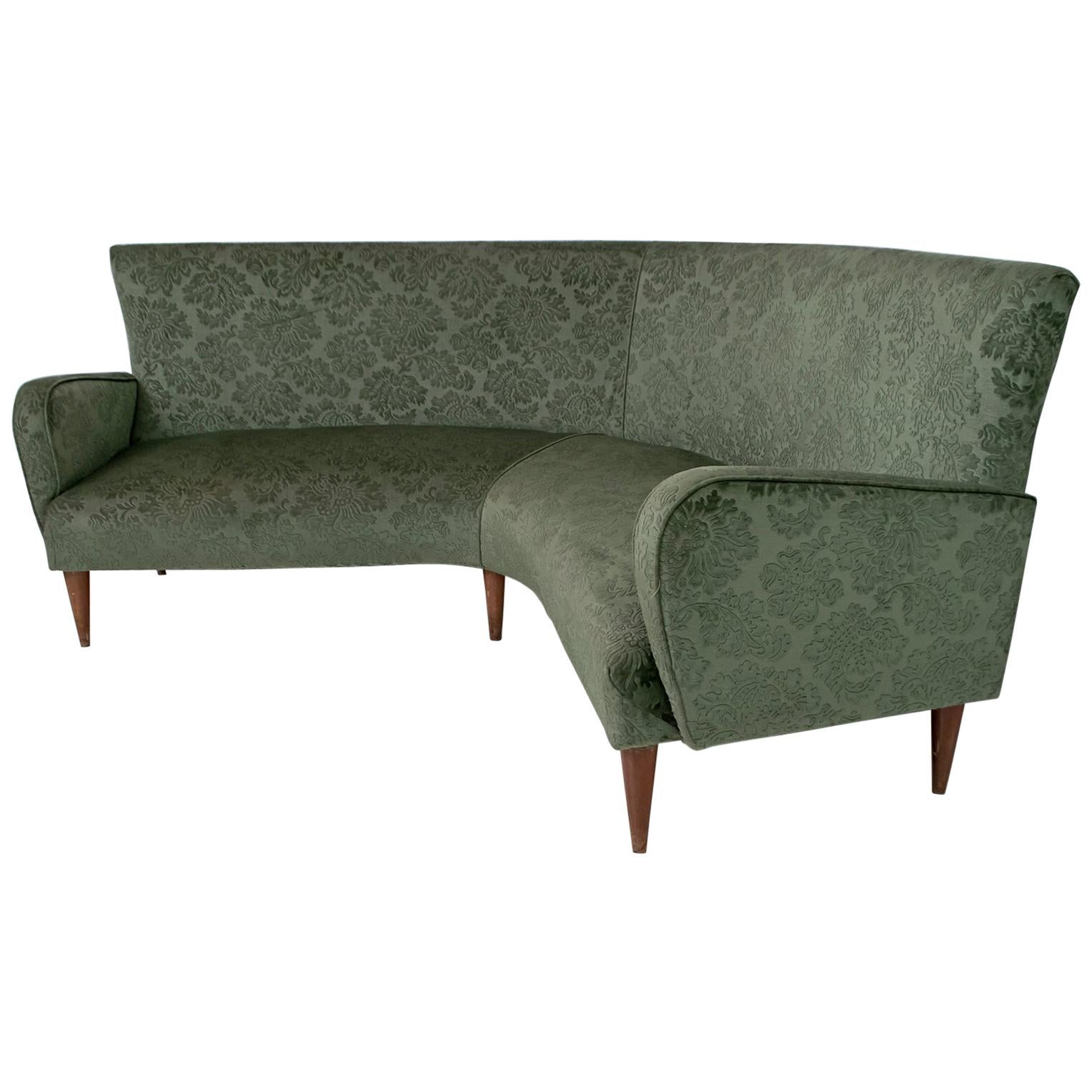 Mid-Century Modern Italian Damask Velvet Corner Sofa, 1950s For Sale