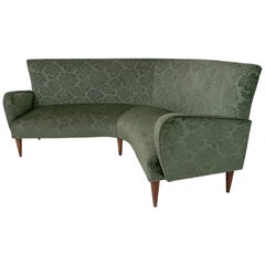 Mid-Century Modern Italian Damask Velvet Corner Sofa, 1950s