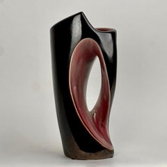 Mid-Century Modern Italian Dark Brown & Mauve Glazed Ceramic Sculptural Vase