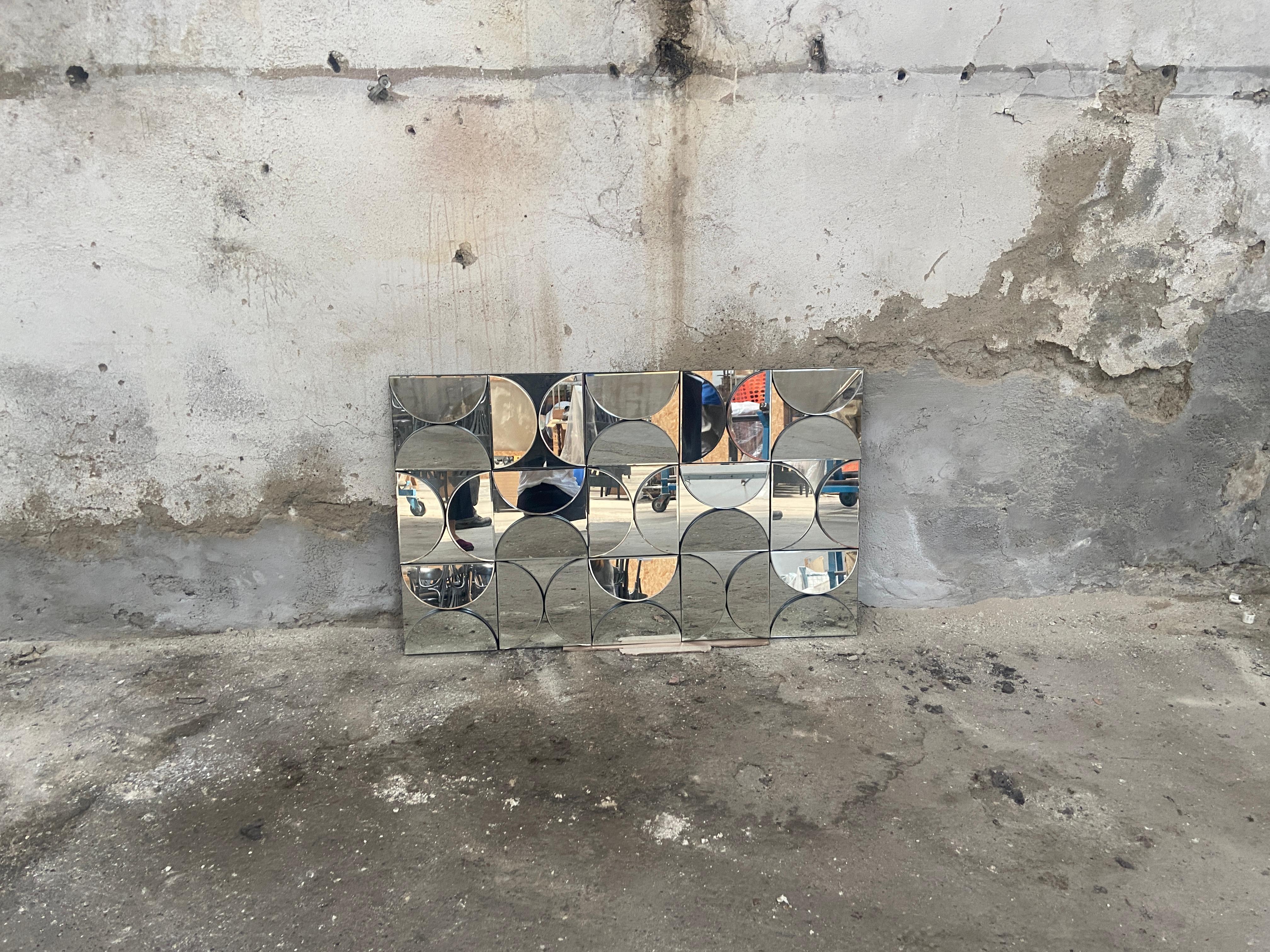 Late 20th Century Mid-Century Modern Italian Decorative Wall Panel Mirror from 1970s For Sale