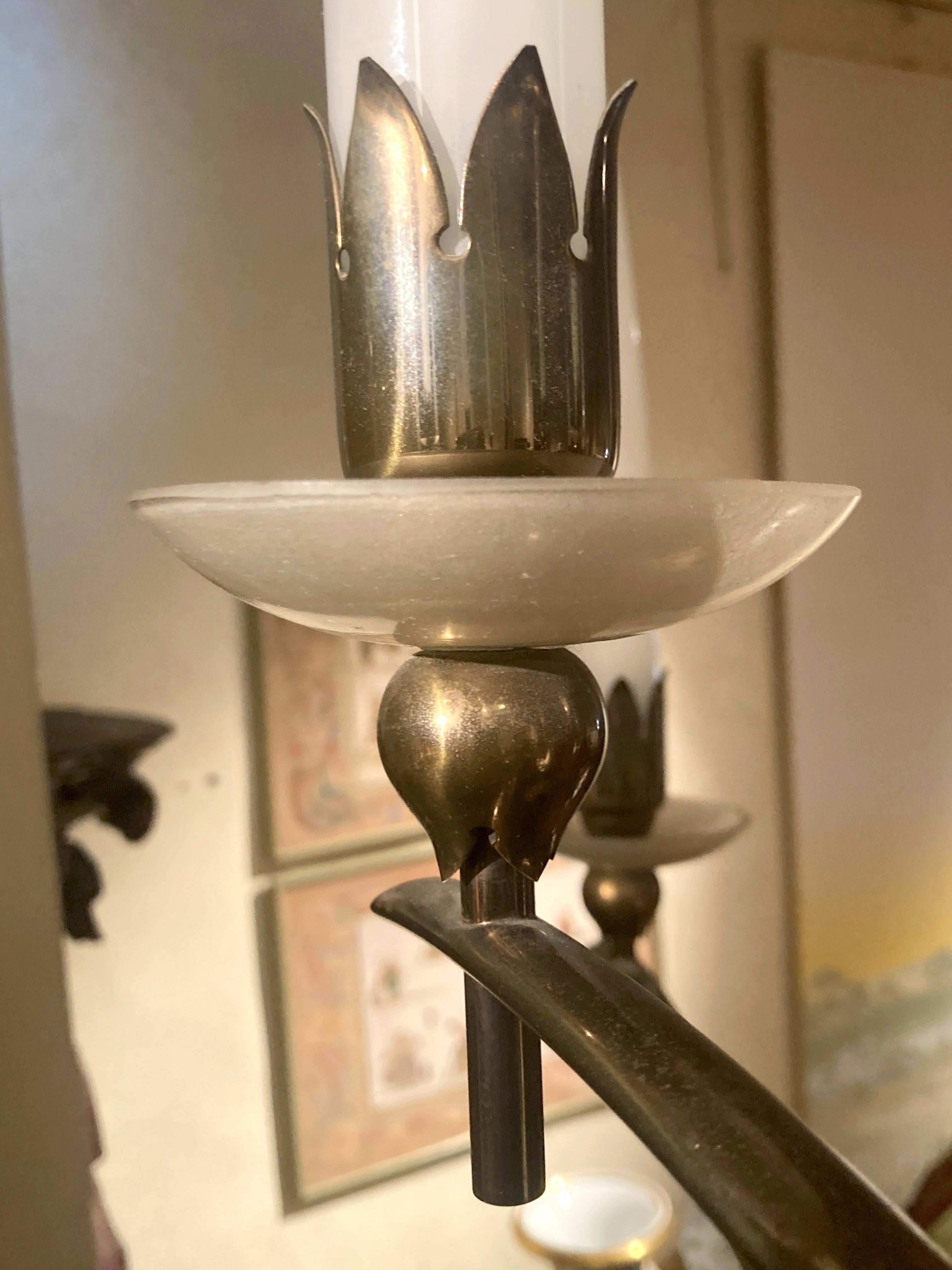 Mid Century Modern Italian Design Angelo Lelli Brass and Murano Glass Chandelier For Sale 6