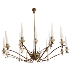 Mid Century Modern Italian Design Angelo Lelli Brass and Murano Glass Chandelier