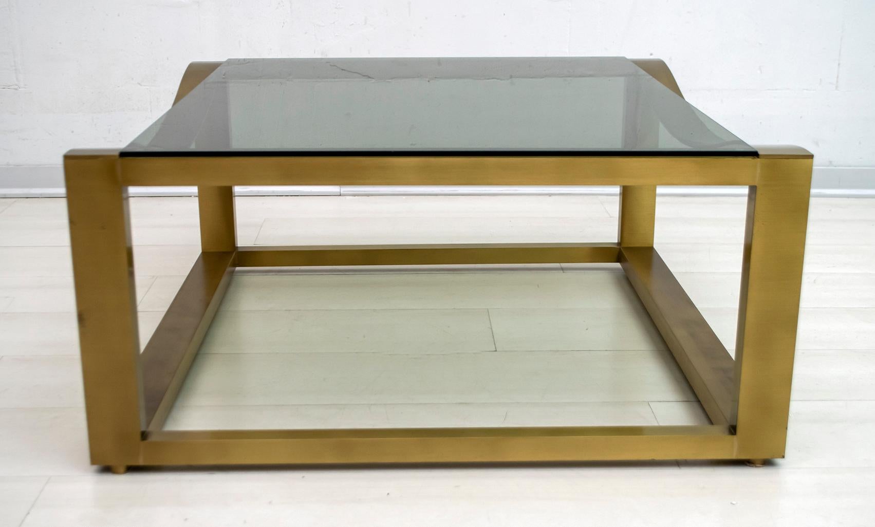 Late 20th Century Luciano Frigerio Mid-Century Modern Italian Design Brass Coffee Table, 1970s For Sale