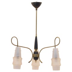 Mid-Century Modern Italian Design Brass Glass 1950s Organic Chandelier
