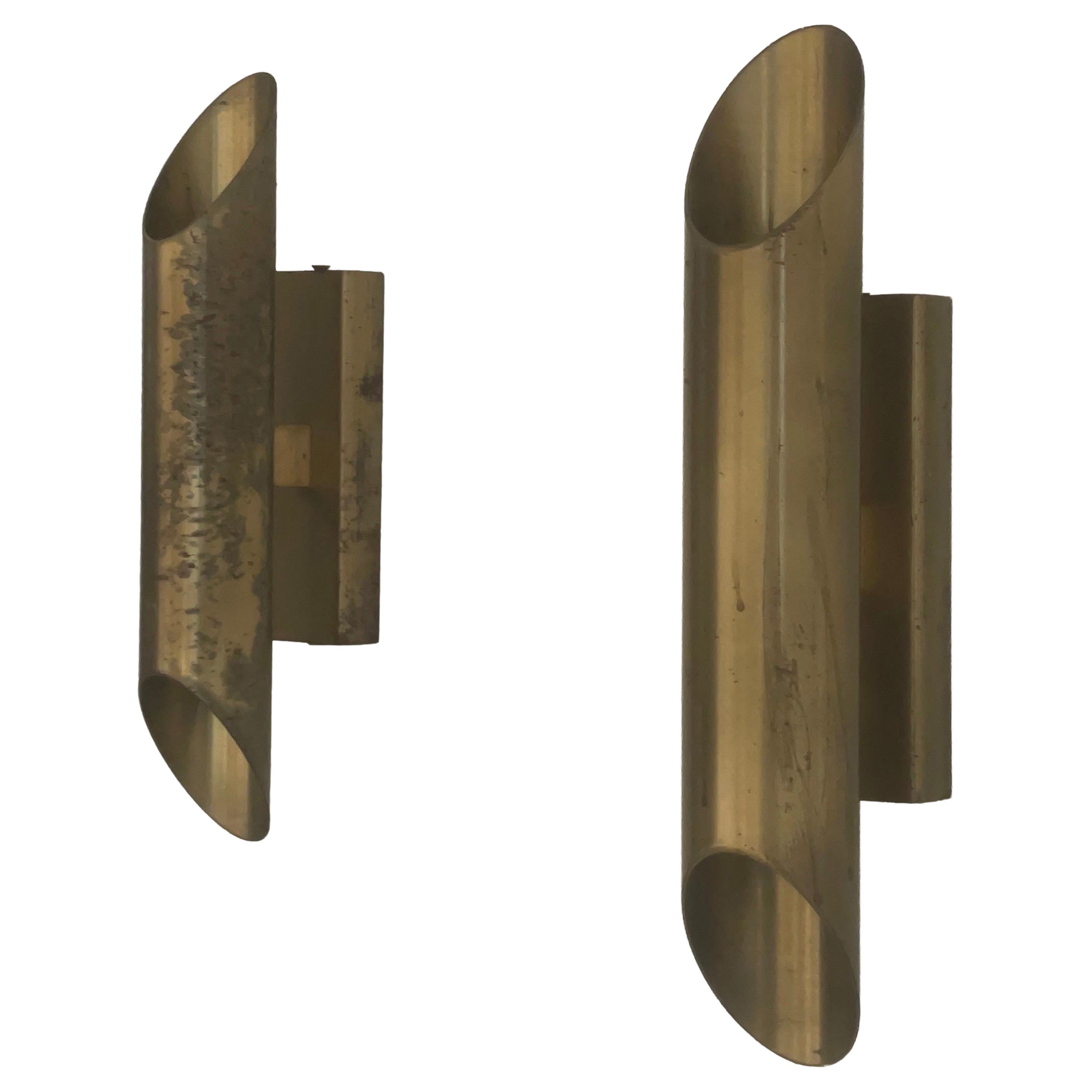 Mid-century Modern Italian Design Brass Pair of Sconces, 1960s, Italy