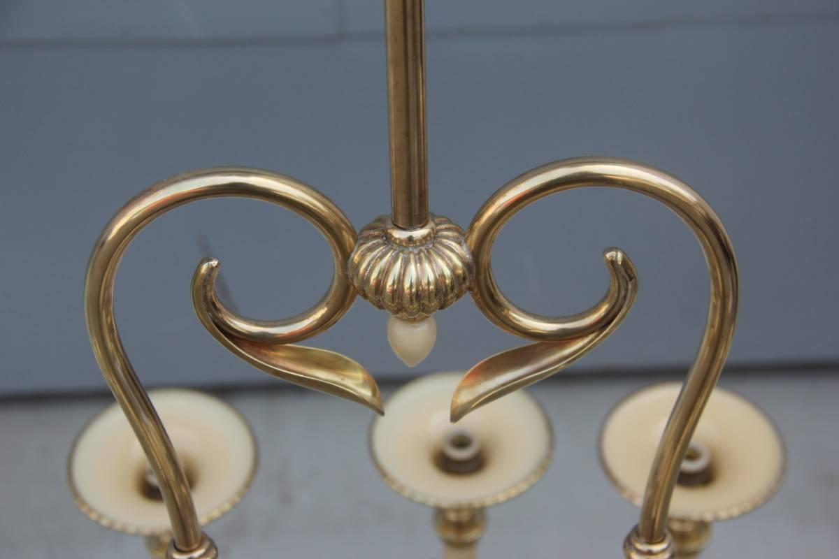 Mid-Century Modern Italian Design Chandelier Brass Opaline Glass 1950s For Sale 12