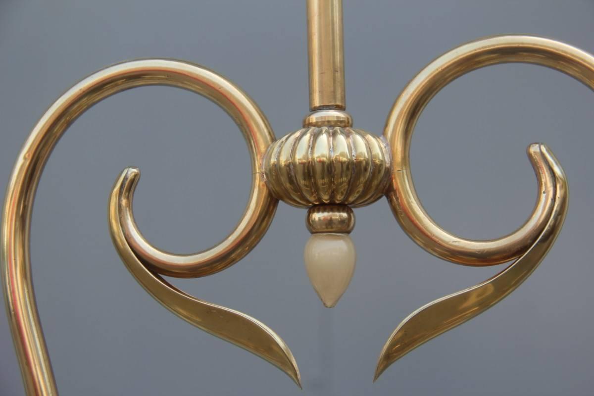 Mid-Century Modern Italian Design Chandelier Brass Opaline Glass 1950s  For Sale 3