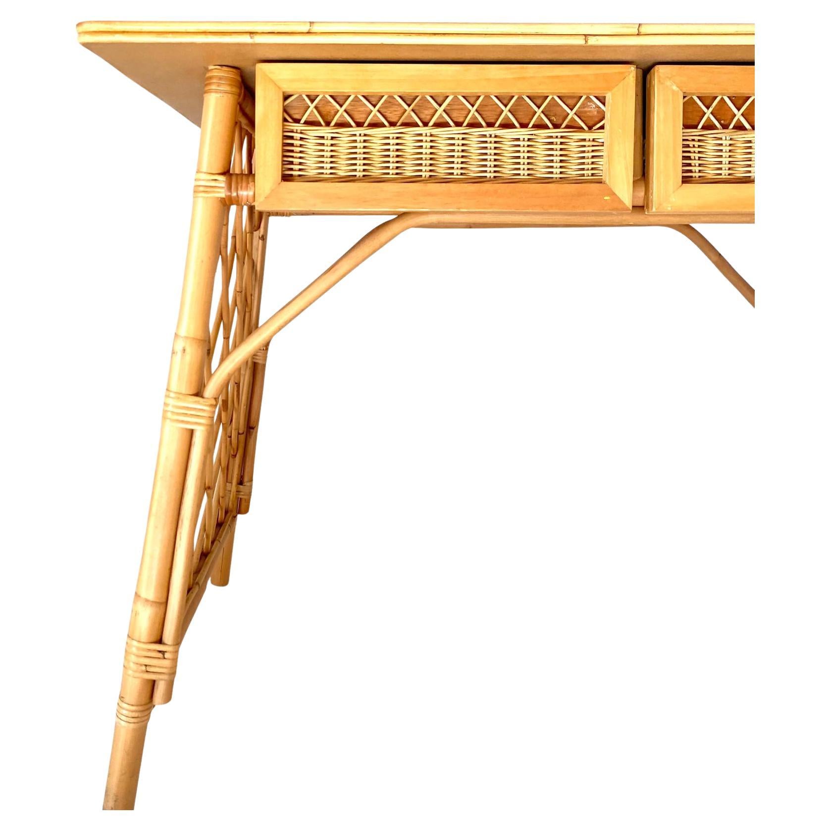 Mid Century Modern Italian Desk in Bamboo and Rattan in the style of Sognot 8