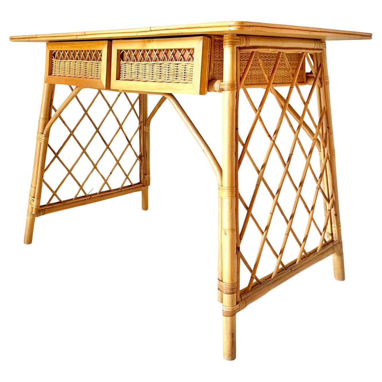 Mid-Century Modern Mid Century Modern Italian Desk in Bamboo and Rattan in the style of Sognot