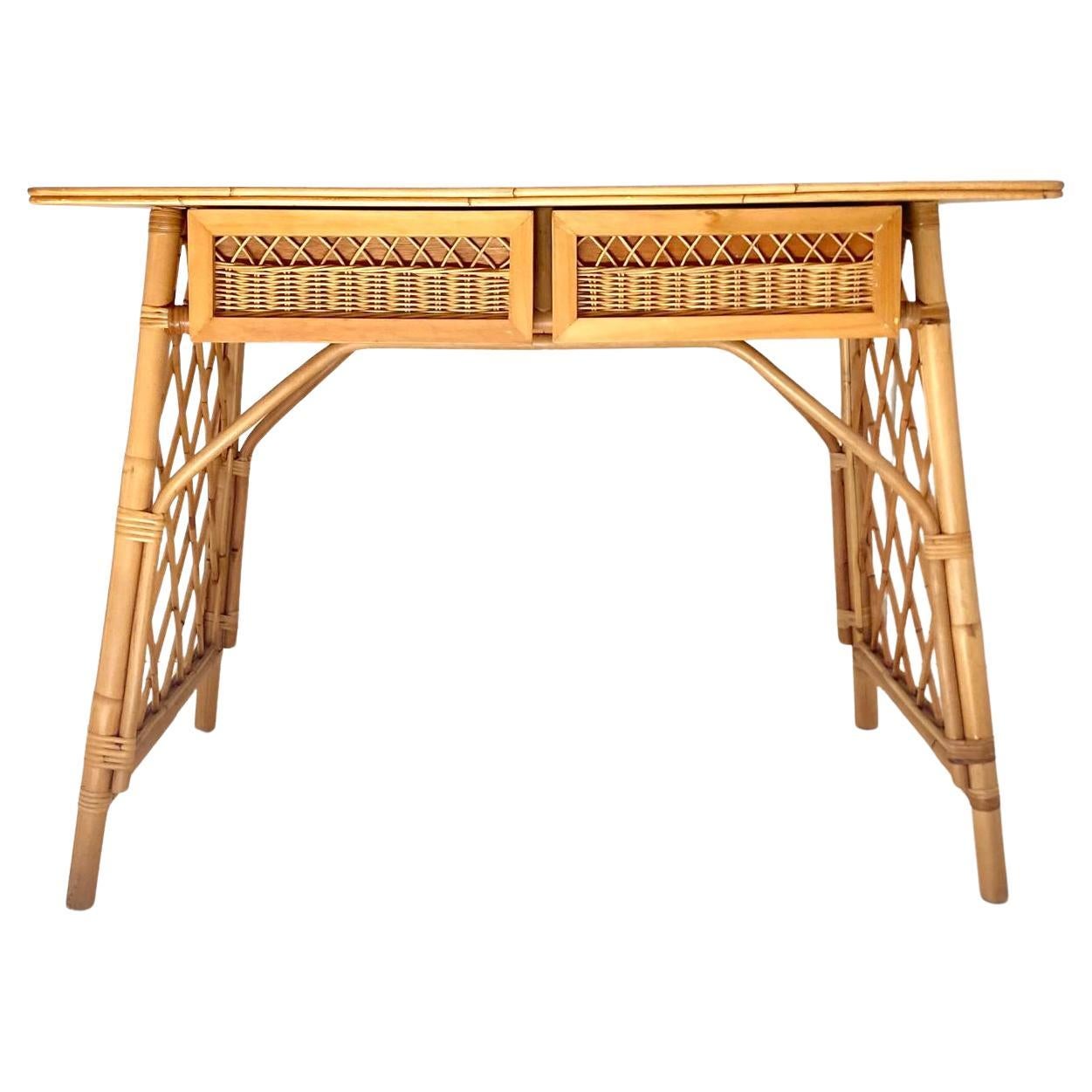 20th Century Mid Century Modern Italian Desk in Bamboo and Rattan in the style of Sognot