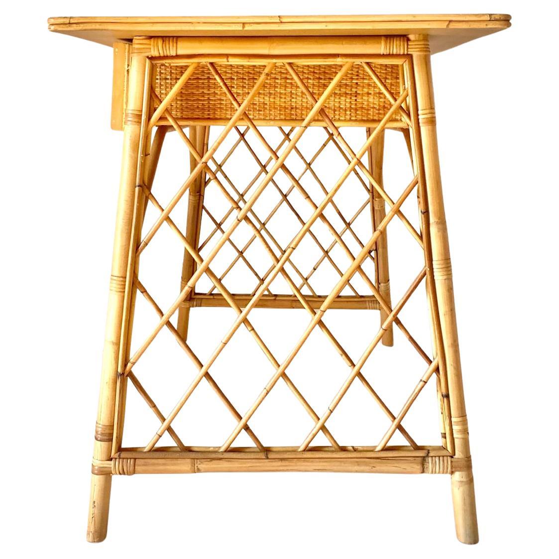 Mid Century Modern Italian Desk in Bamboo and Rattan in the style of Sognot 1