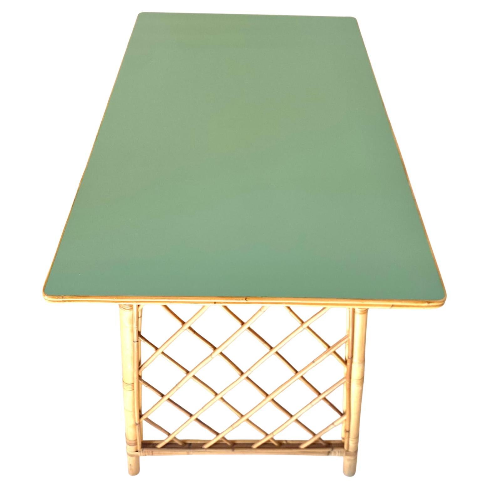 Mid Century Modern Italian Desk in Bamboo and Rattan in the style of Sognot 2