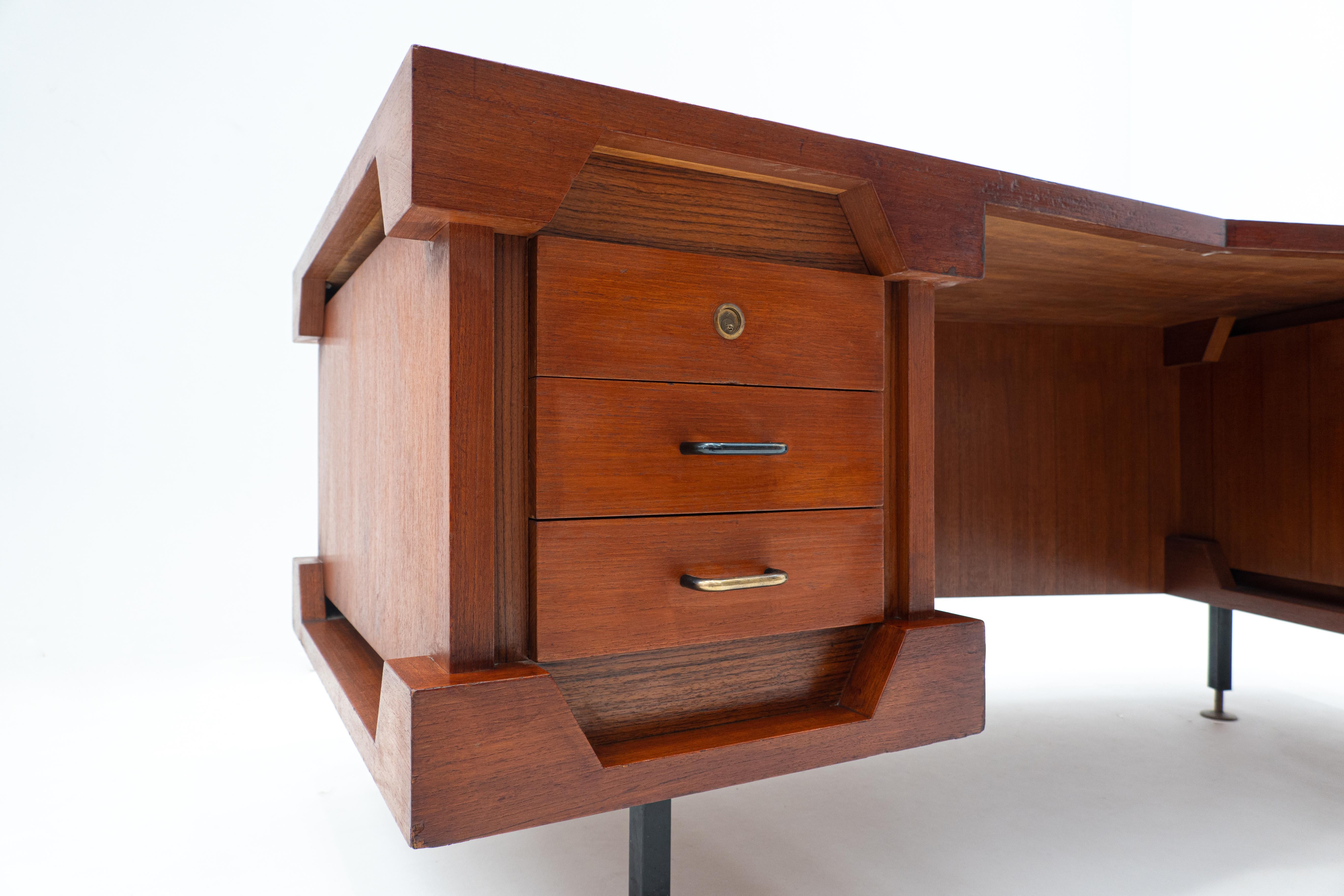 Mid-20th Century Mid-Century Modern Italian Desk with Drawers, Teak, 1960s For Sale