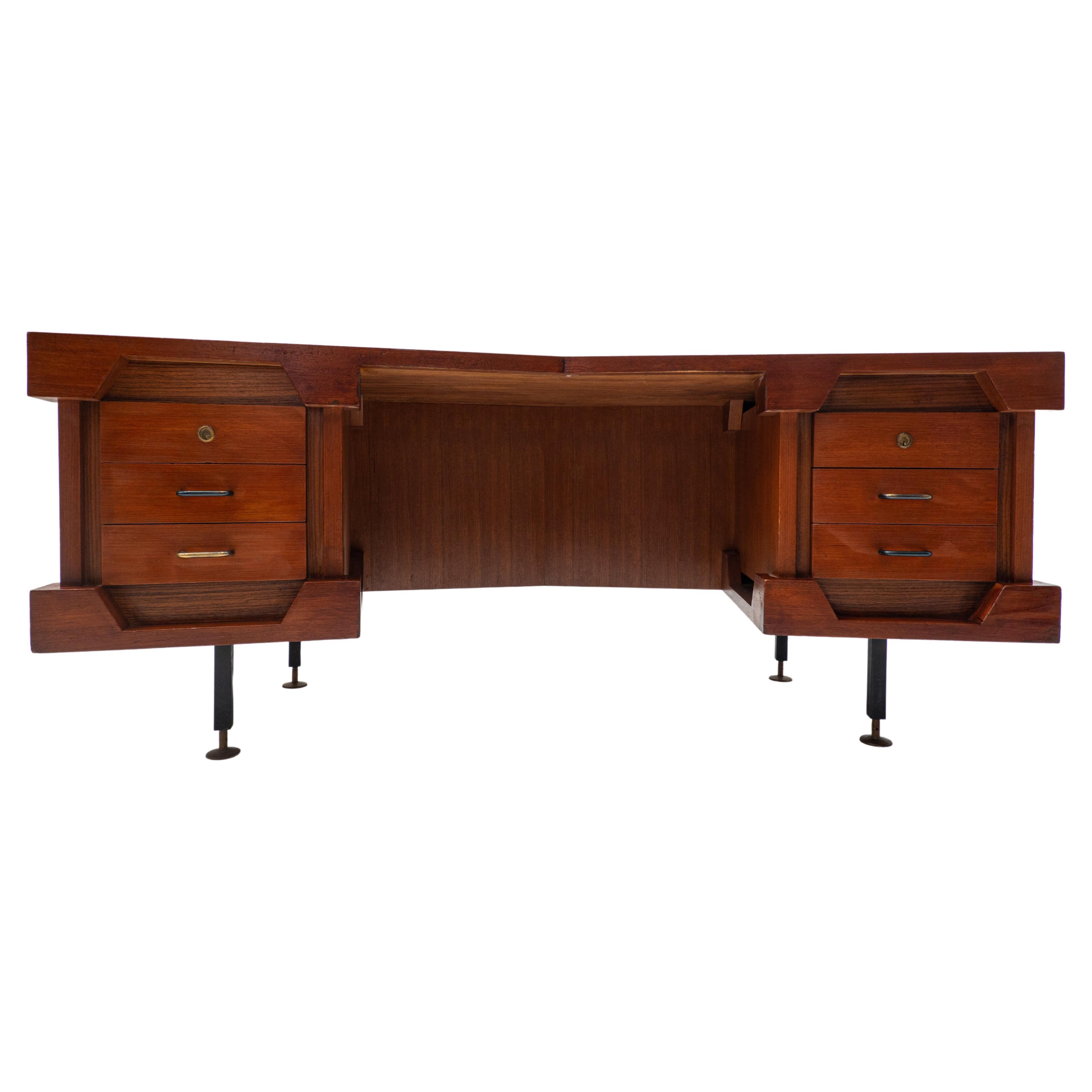 Mid-Century Modern Italian Desk with Drawers, Teak, 1960s