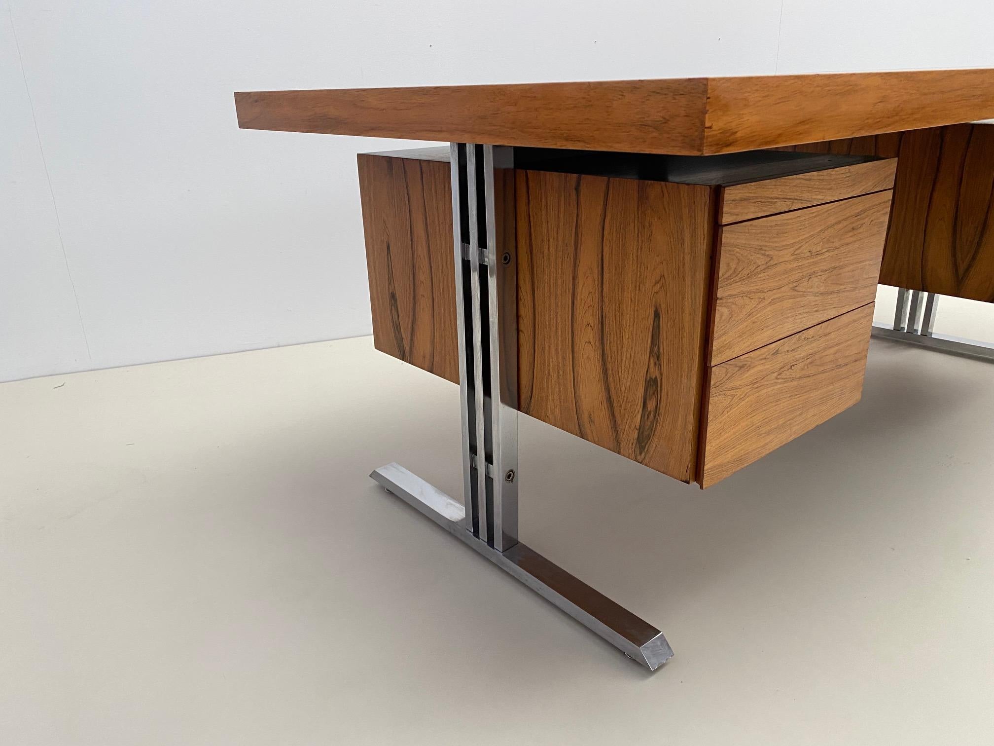 Mid-Century Modern Italian Desk with Drawers , Wood and Chrome, 1970s 4