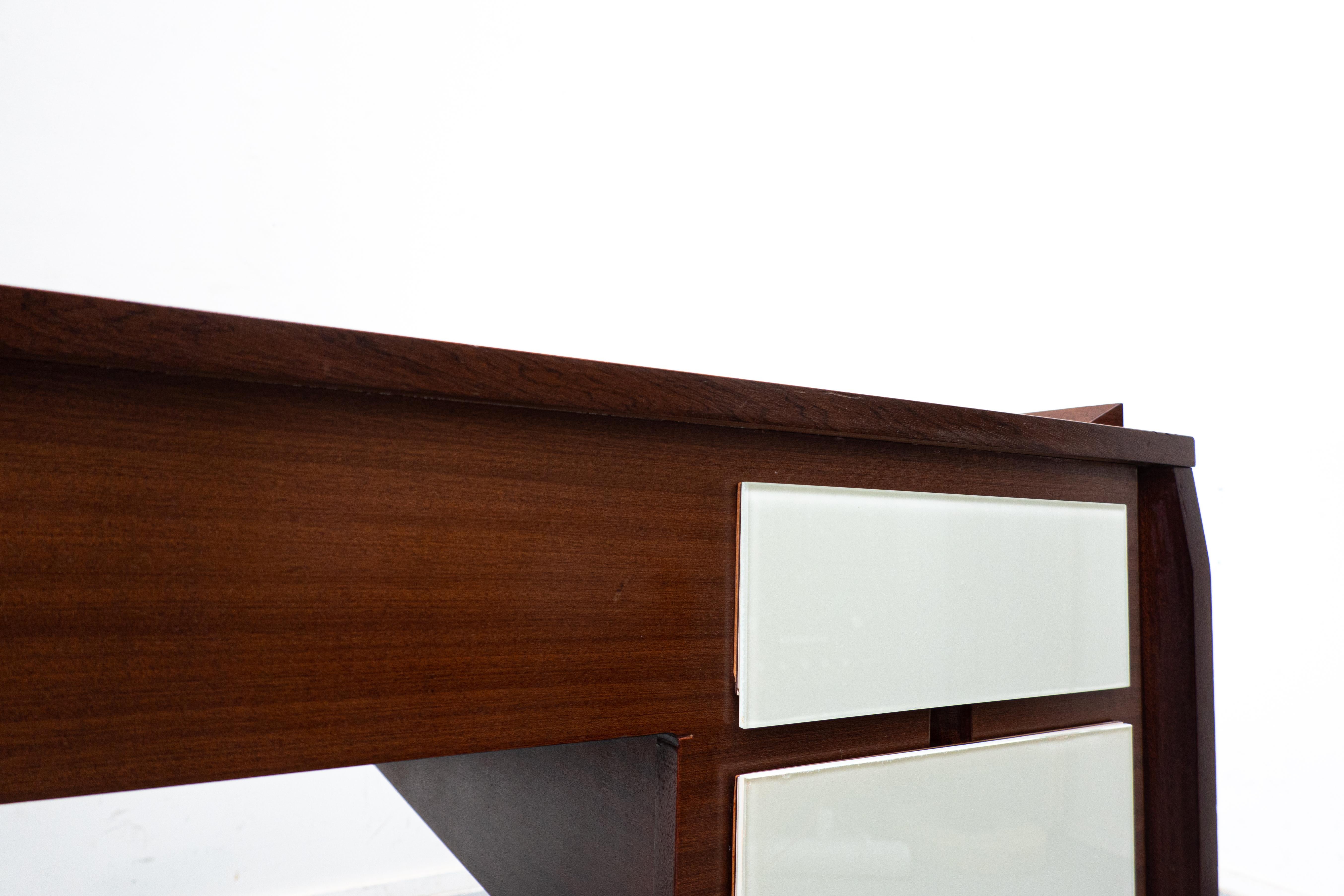Mid-20th Century Mid-Century Modern Italian Desk, Wood and Glass, 1950s For Sale