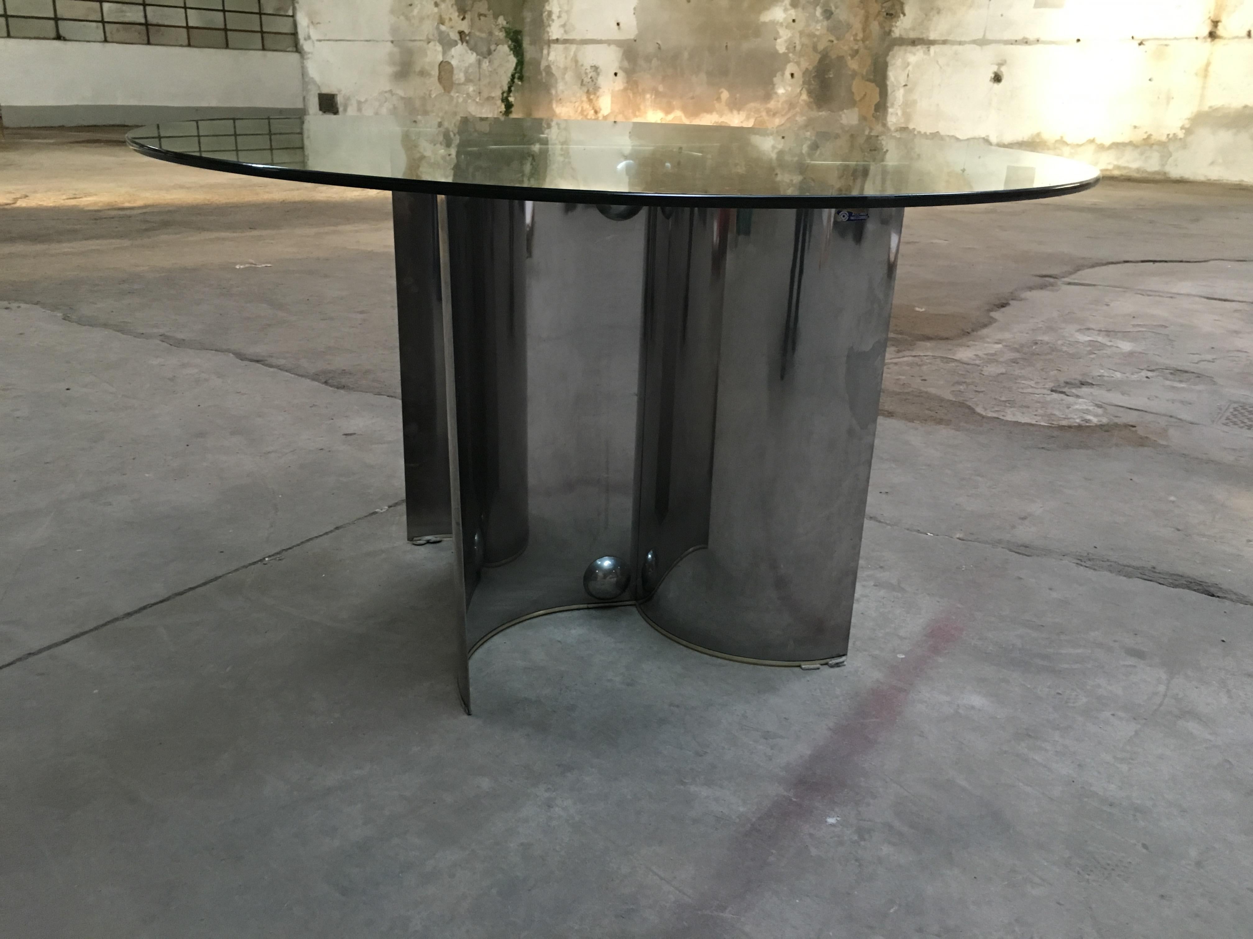 Late 20th Century Mid-Century Modern Italian Dining or Center Chrome Based Table with Glass Top