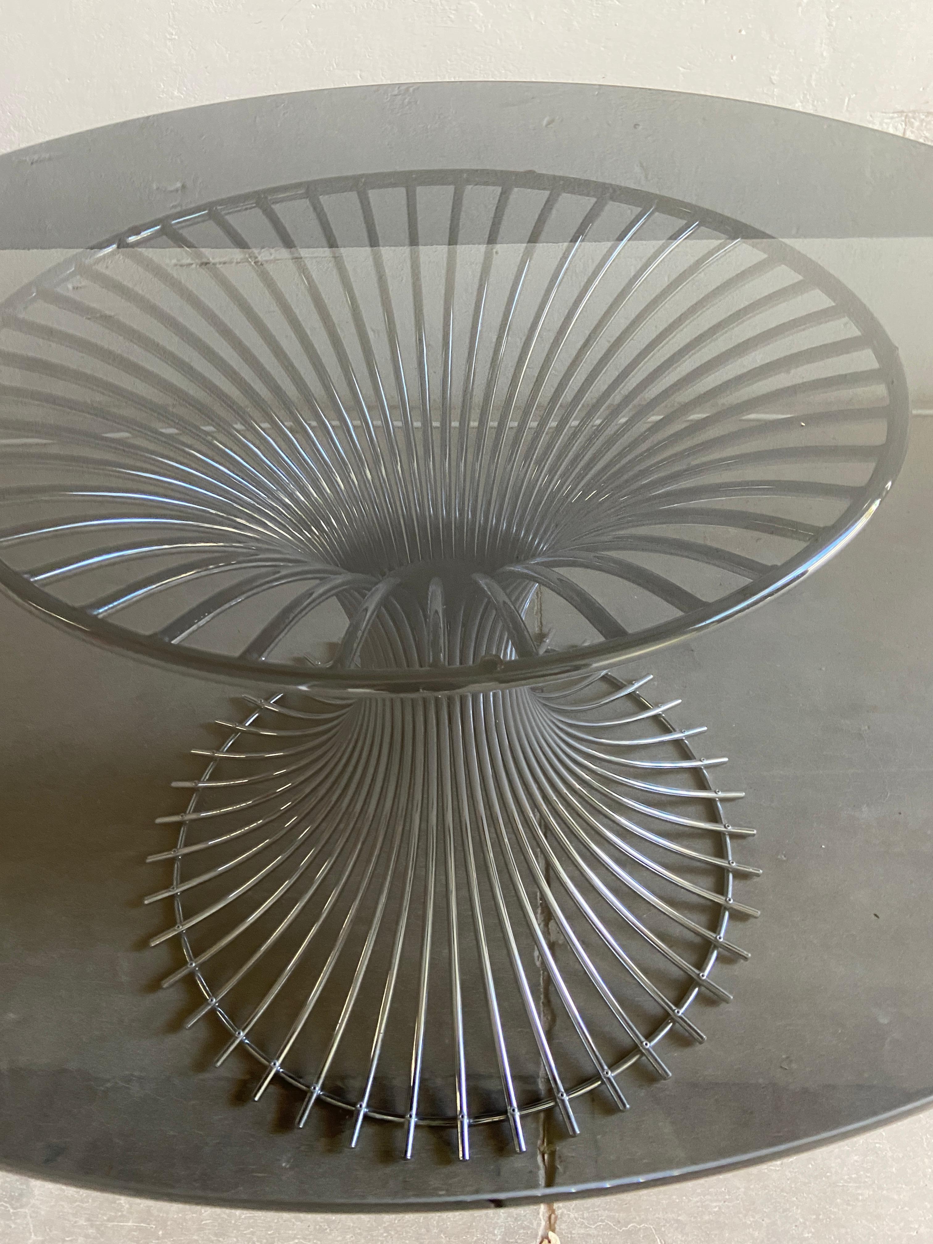 Mid-Century Modern Italian Dining or Center Chrome Table with Smoked Glass Top 2