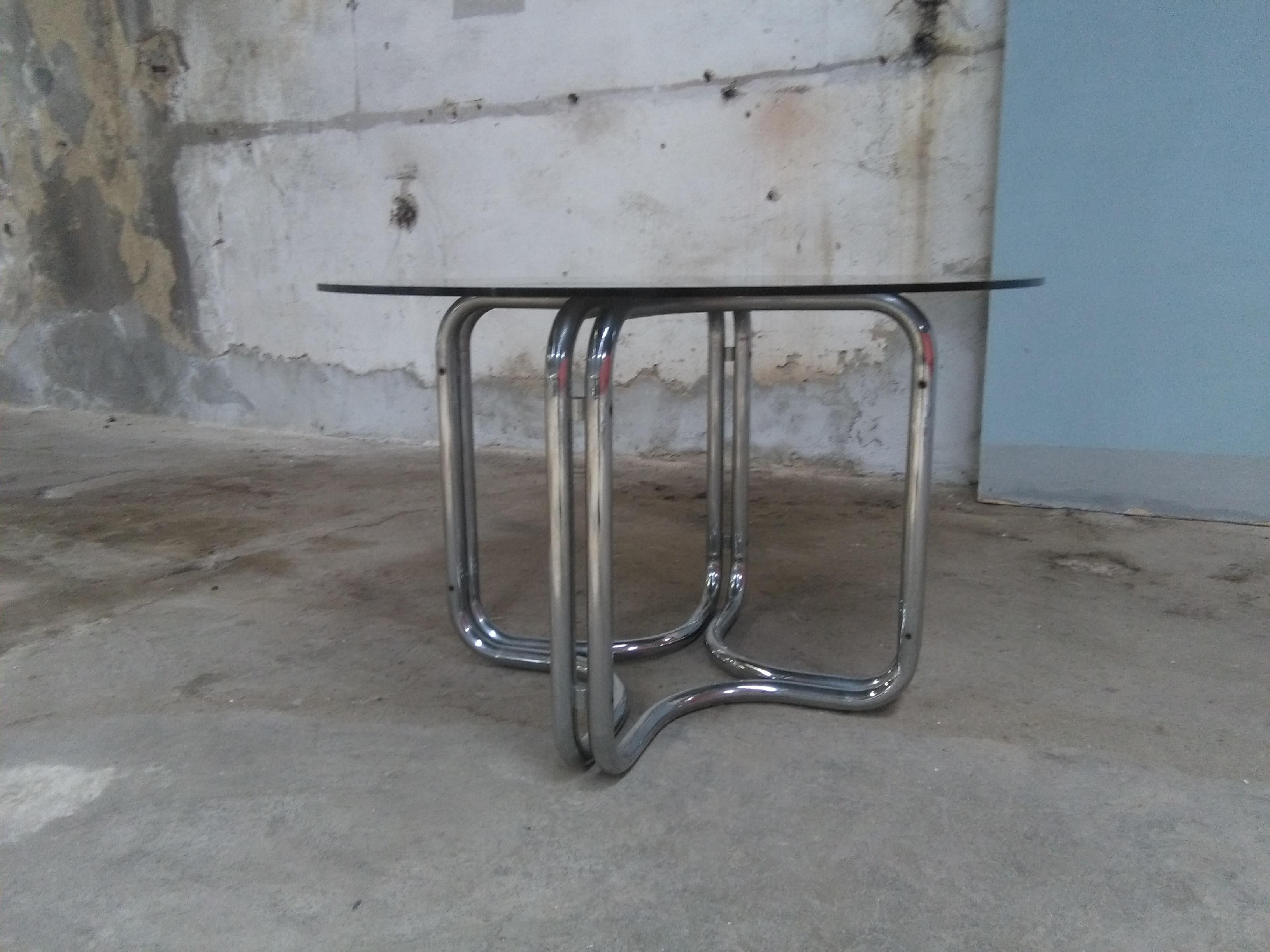 Smoked Glass Mid-Century Modern Italian Dining or Centre Table by Giotto Stoppino, 1970s
