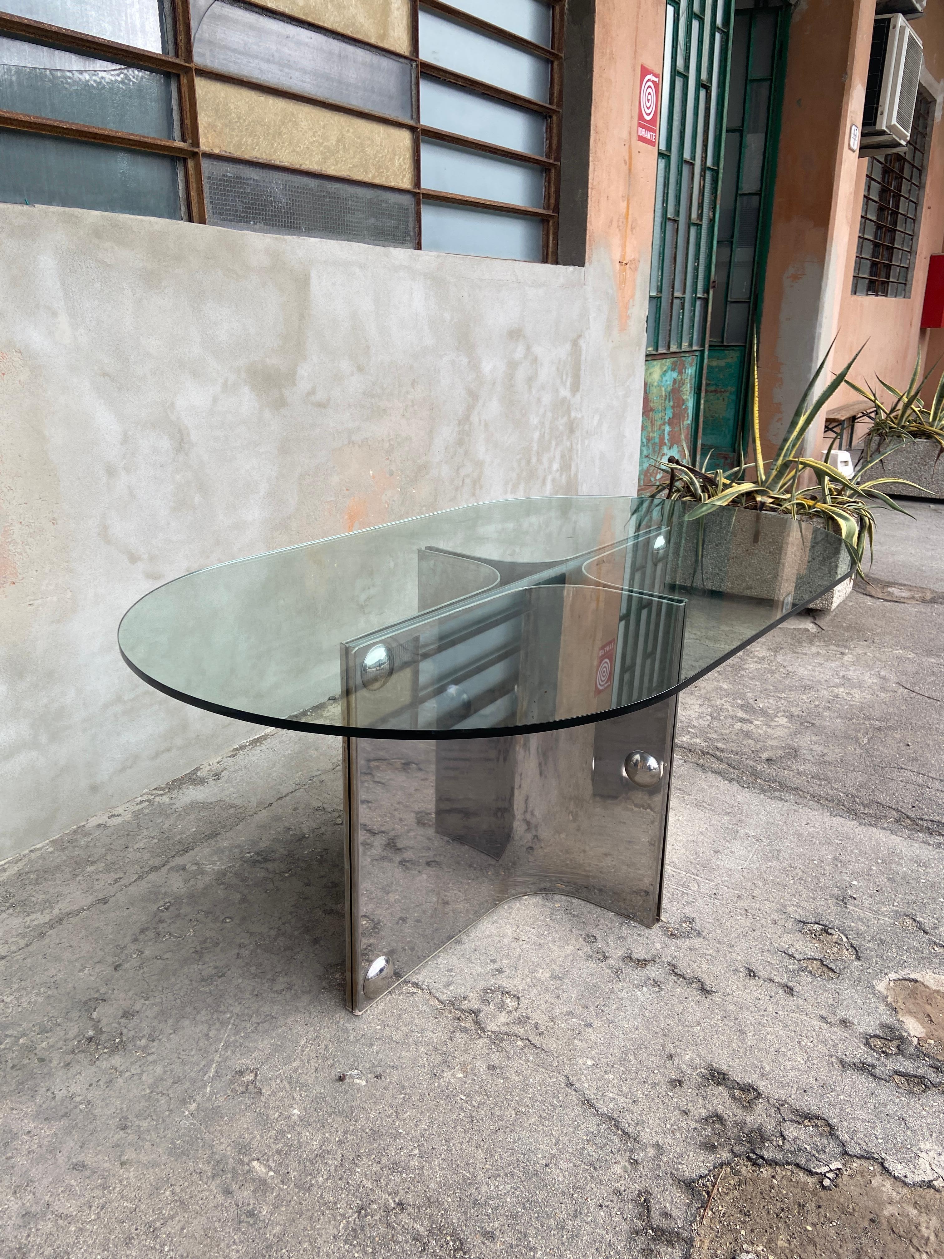 Stainless Steel Mid-Century Modern Italian Dining or Center Table by Vittorio Introini. 1970s