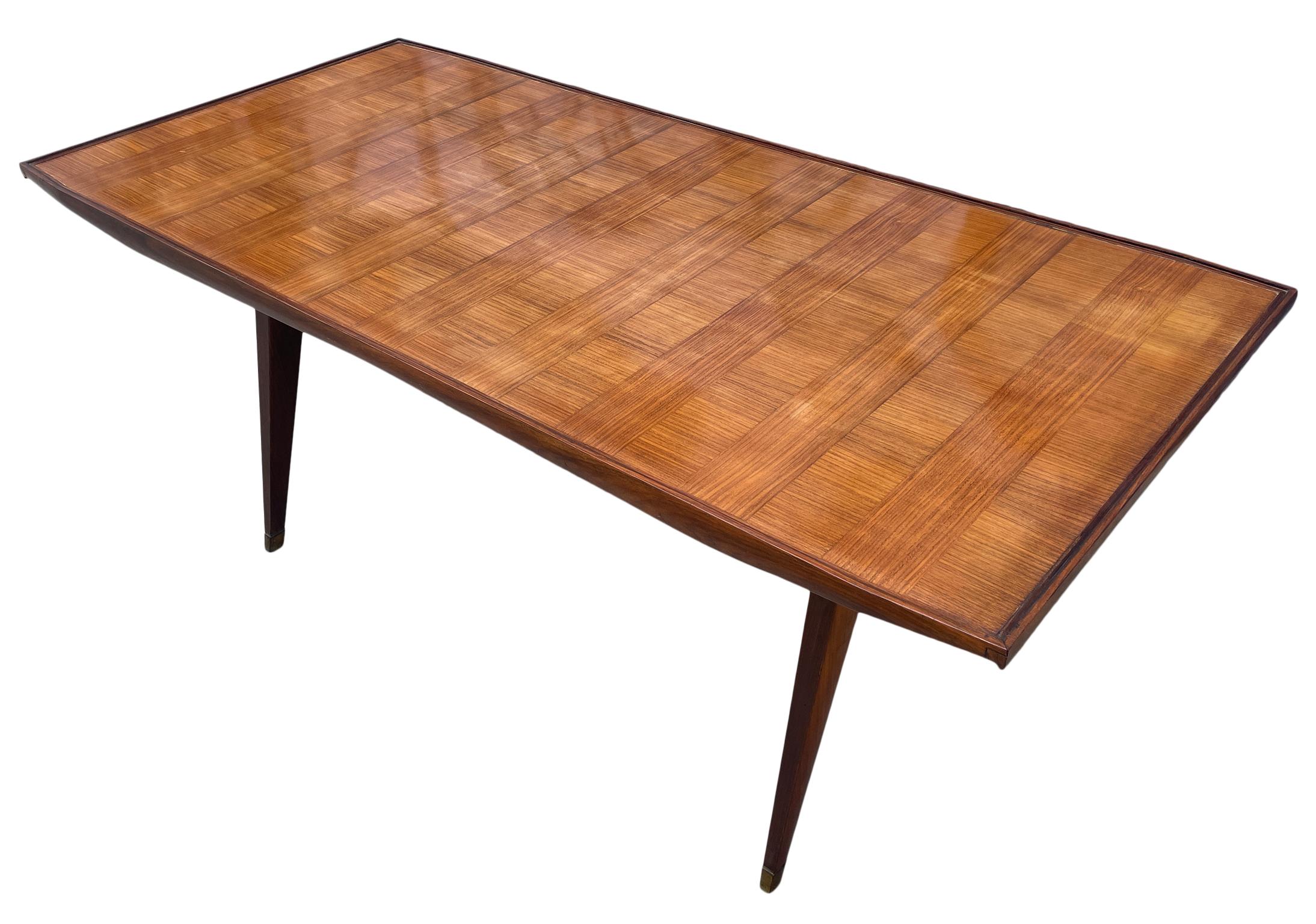 Woodwork Mid-Century Modern Italian Dining Table rosewood with Glass Top Brass Feet