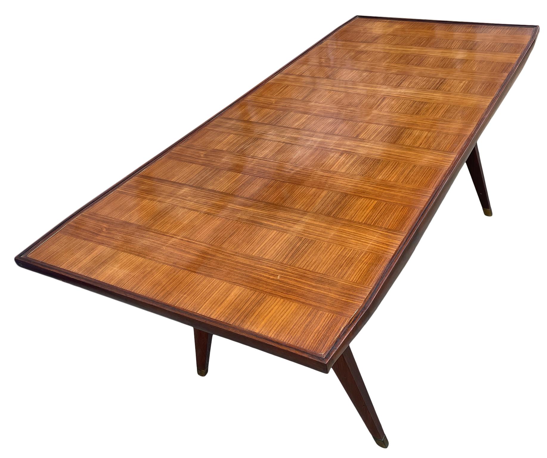 Mid-20th Century Mid-Century Modern Italian Dining Table rosewood with Glass Top Brass Feet