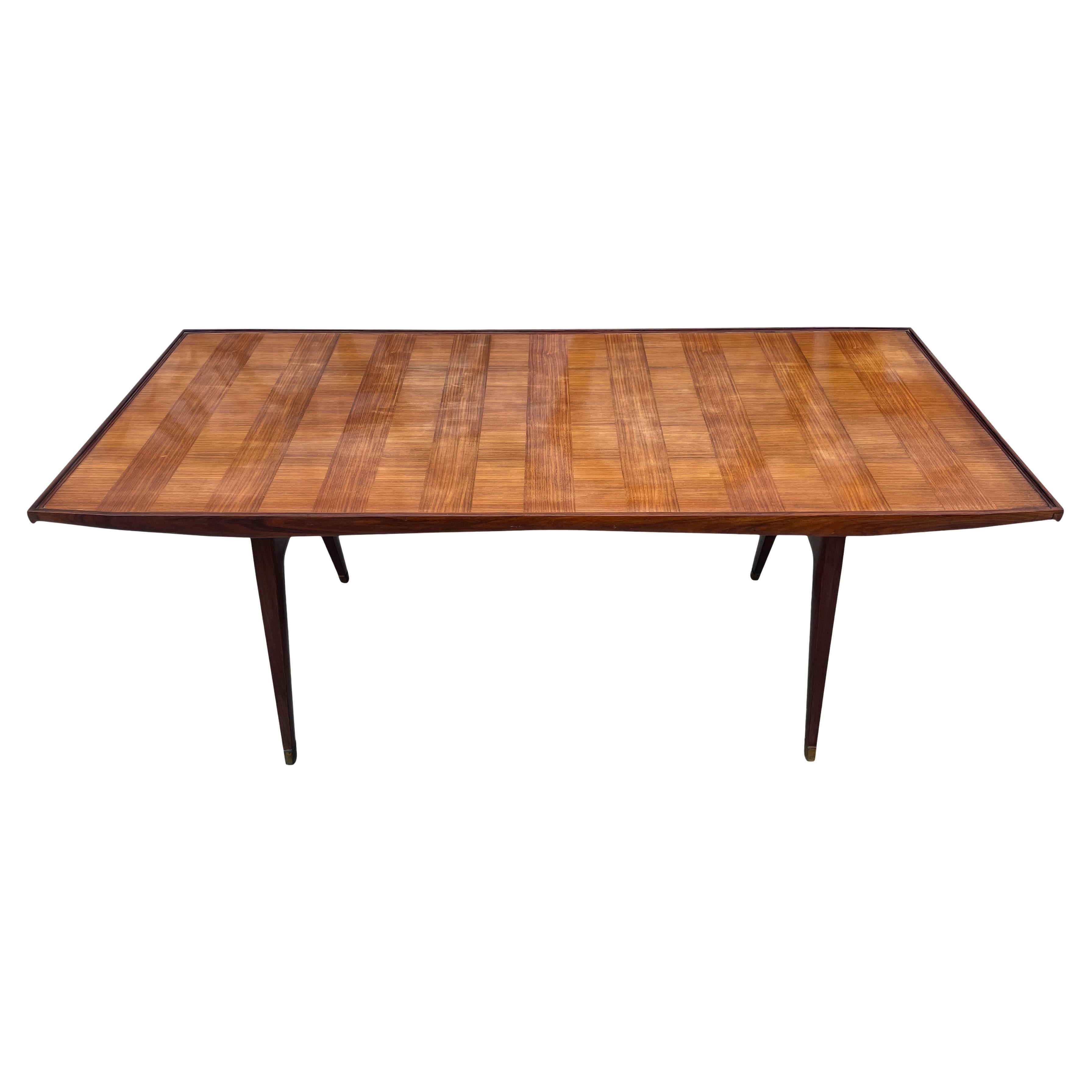 Mid-Century Modern Italian Dining Table rosewood with Glass Top Brass Feet