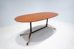 Tavolo da pranzo italiano moderno di metà secolo, Wood e ottone, anni '60