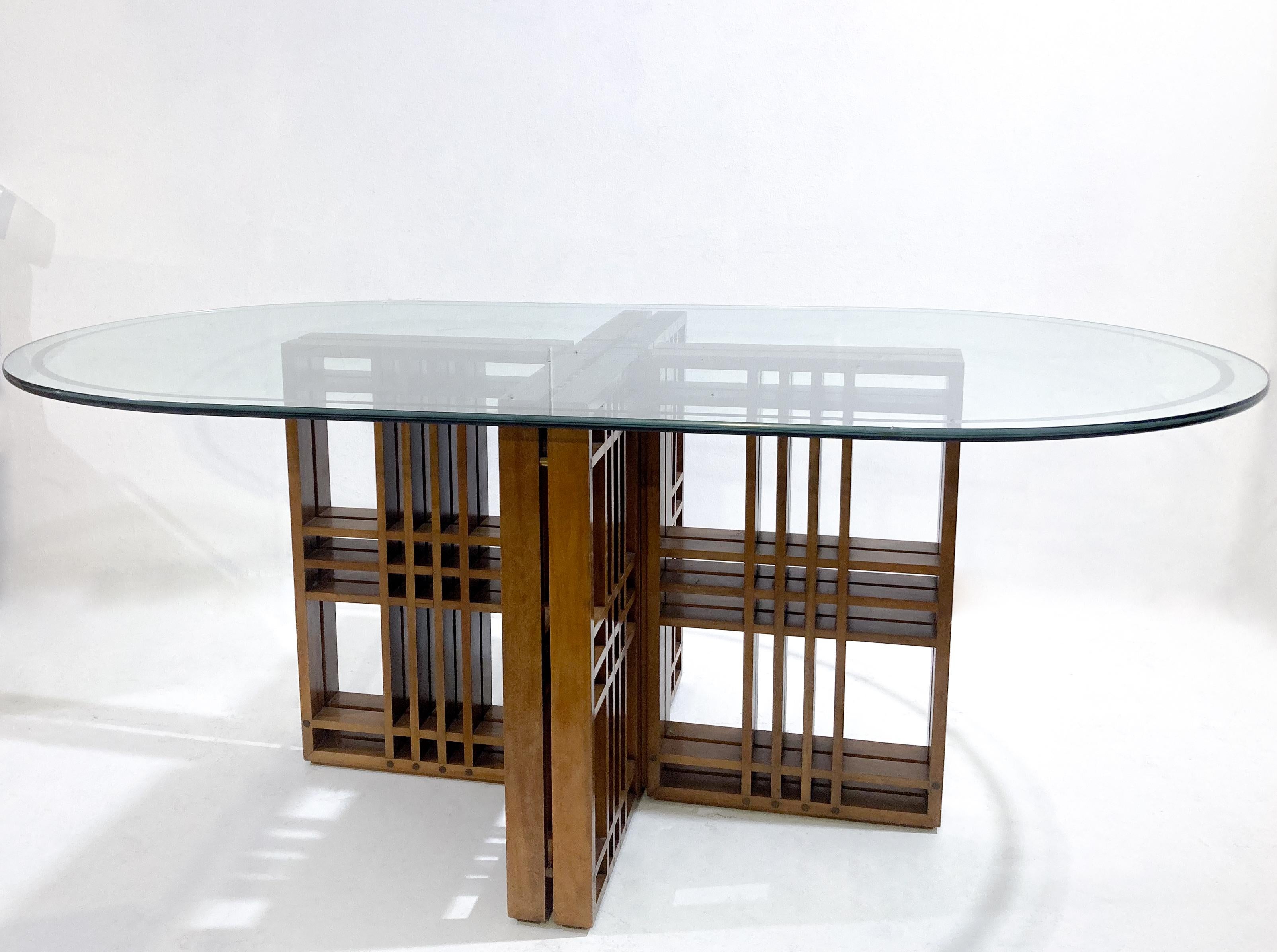 Mid-Century Modern Italian Dining Table, Wood and Glass, 1960s In Good Condition For Sale In Brussels, BE