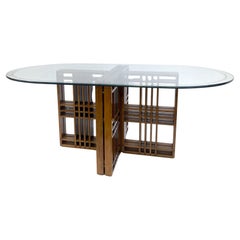 Vintage Mid-Century Modern Italian Dining Table, Wood and Glass, 1960s