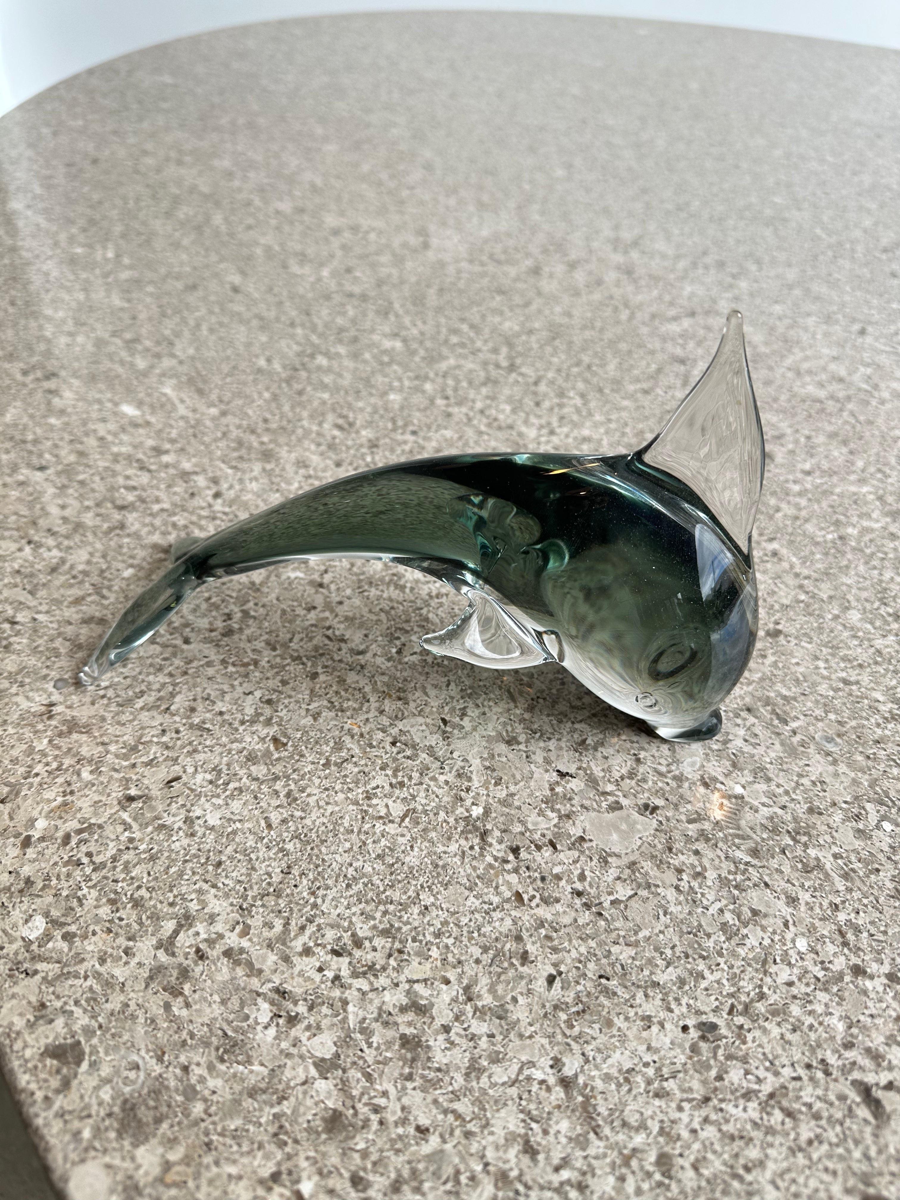 Mid-20th Century Mid-Century Modern Italian Dolphin Sculpture in Green Black Murano Glass, 1960s For Sale