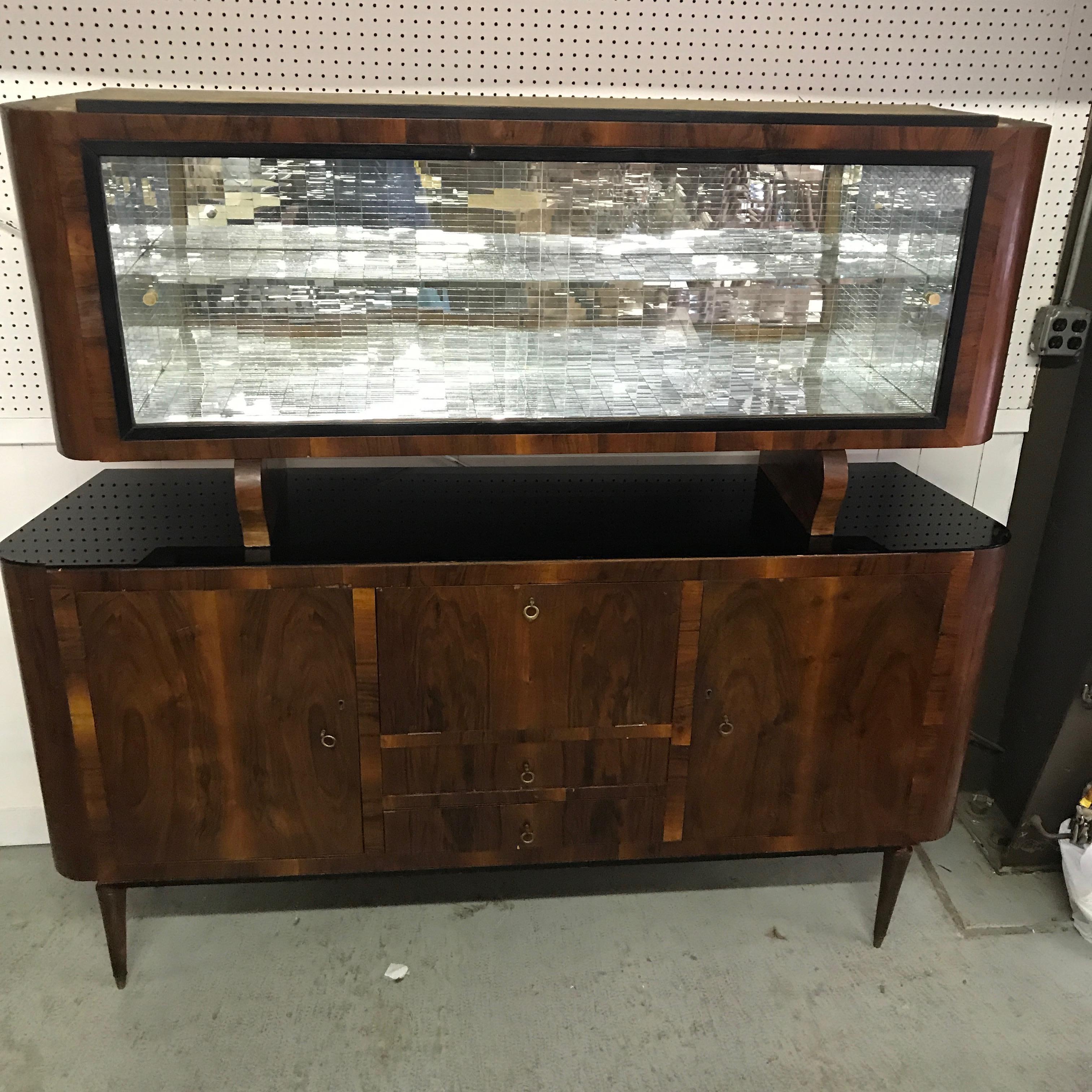 Mid-Century Modern Italian Dry Bar Cabinet With Mosaic Mirror Decoration 3