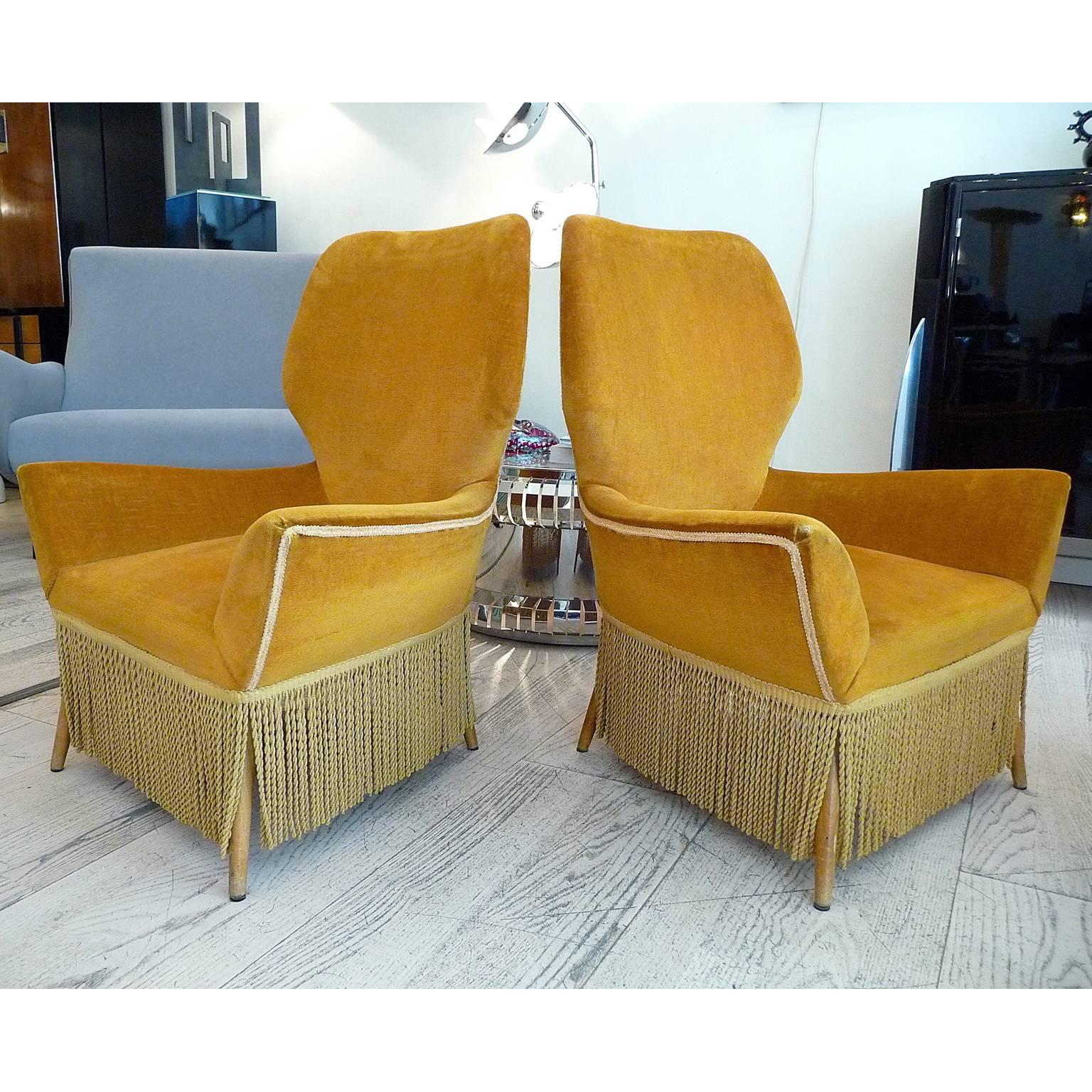 Mid-Century Modern Italian Easy Low Armchairs Designed by Luigi Saita, 1940s In Good Condition In Bochum, NRW