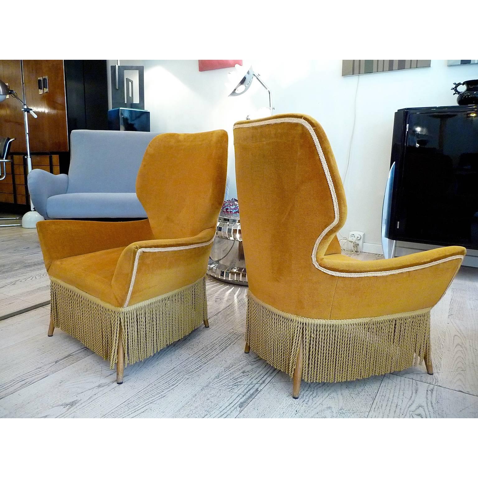 20th Century Mid-Century Modern Italian Easy Low Armchairs Designed by Luigi Saita, 1940s