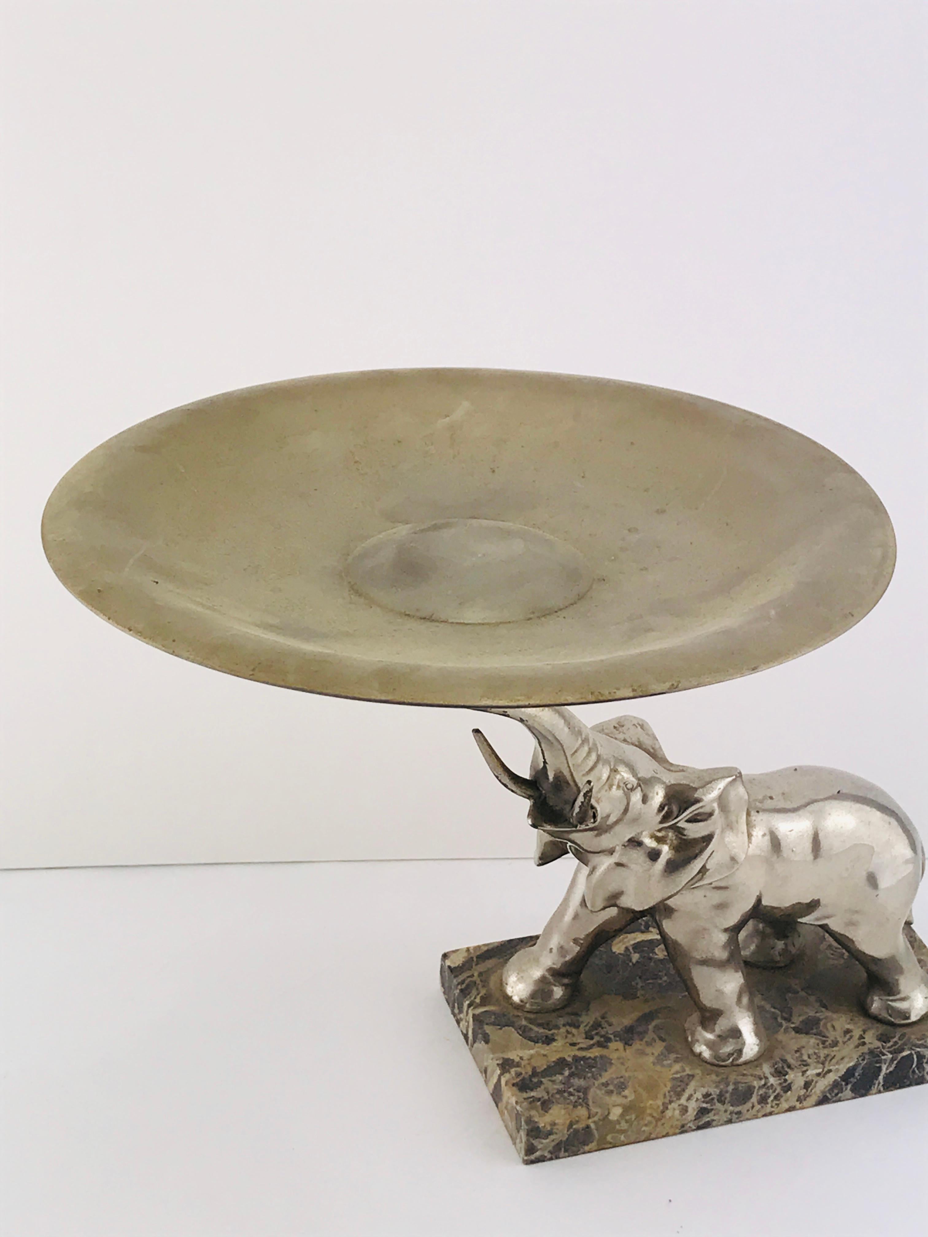 Mid-Century Modern Italian Elephant Sculpture Silver Plated and Marble, 1960s In Good Condition For Sale In Byron Bay, NSW