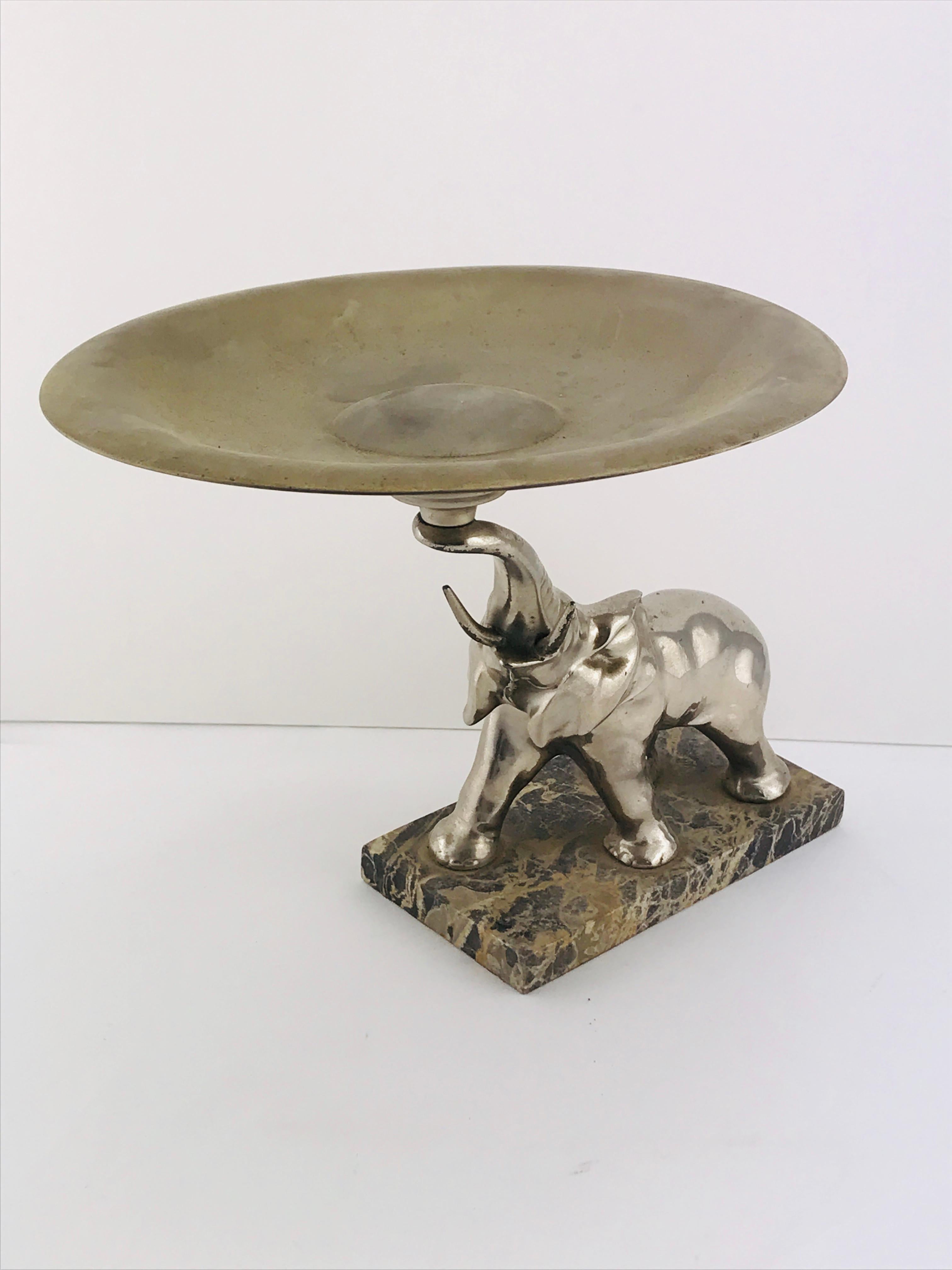 Mid-20th Century Mid-Century Modern Italian Elephant Sculpture Silver Plated and Marble, 1960s For Sale