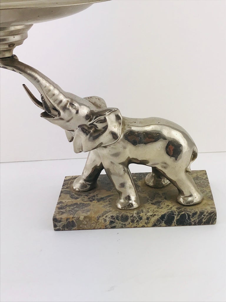 MidCentury Modern Italian Elephant Sculpture Silver Plated and Marble