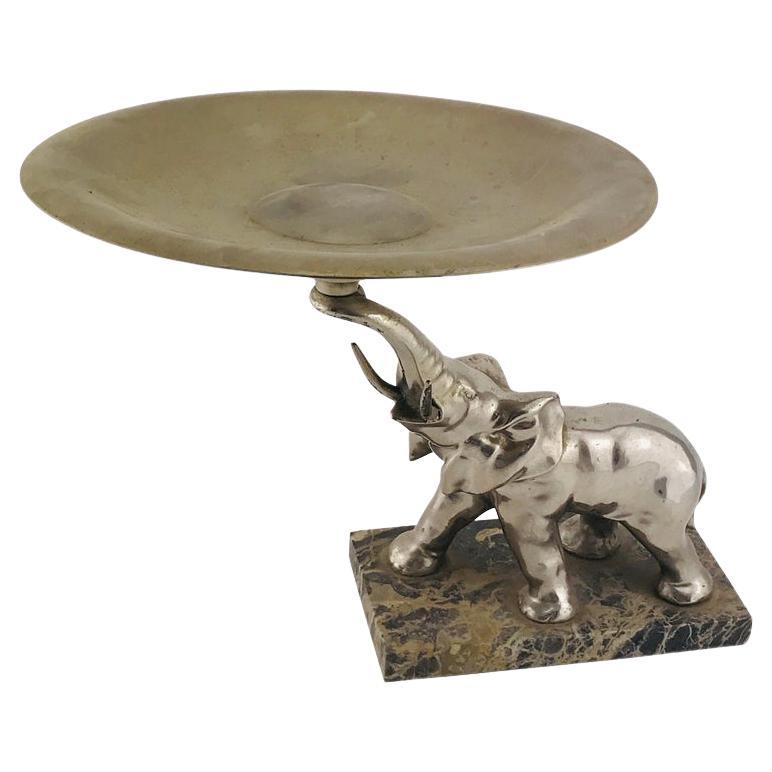Elefante scultura italiana di metà secolo placcato in argento e marmo, anni '60 in vendita