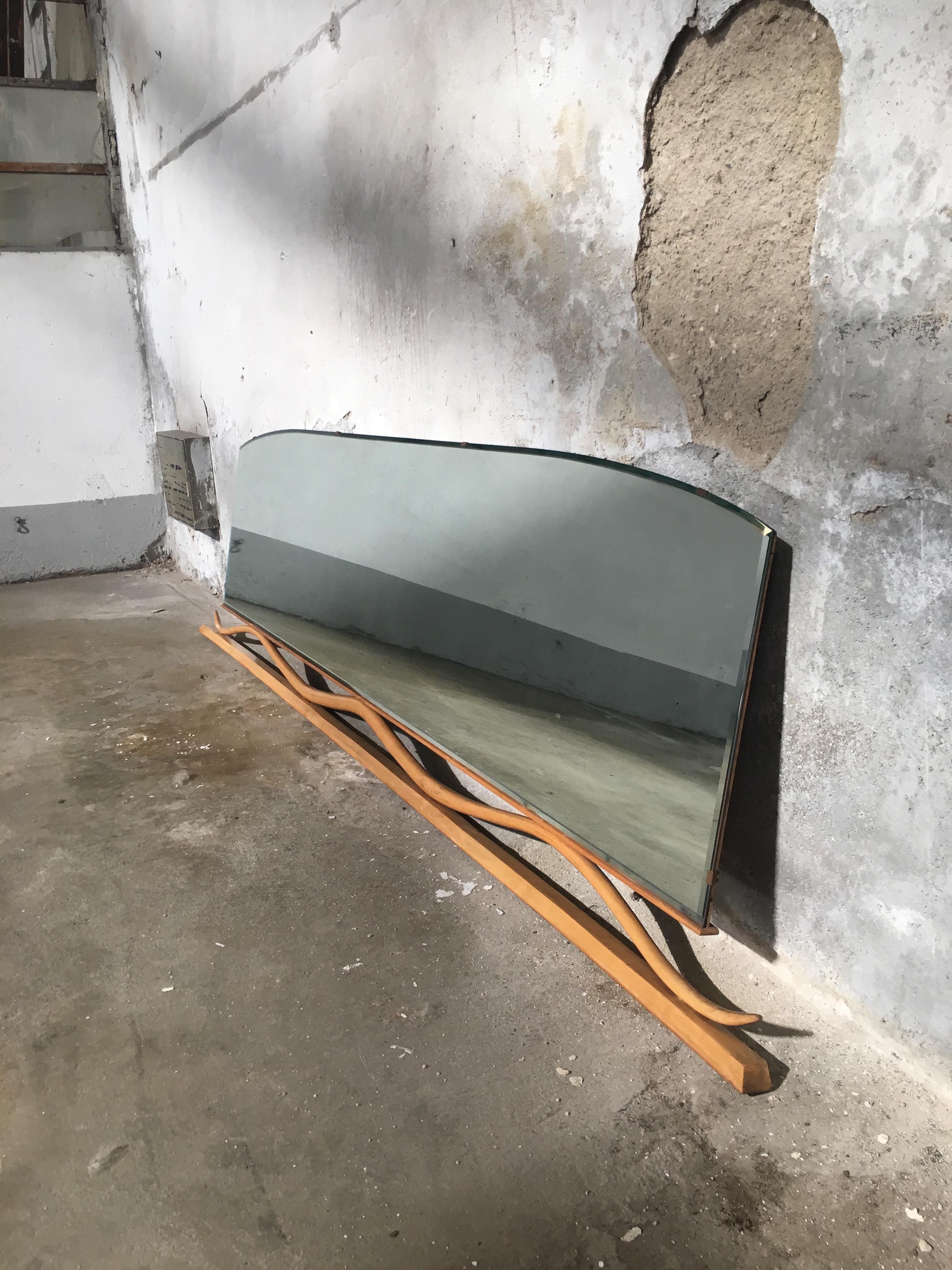 Mid-20th Century Mid-Century Modern Italian Elmwood Basement Mirror in the Style of O. Borsani