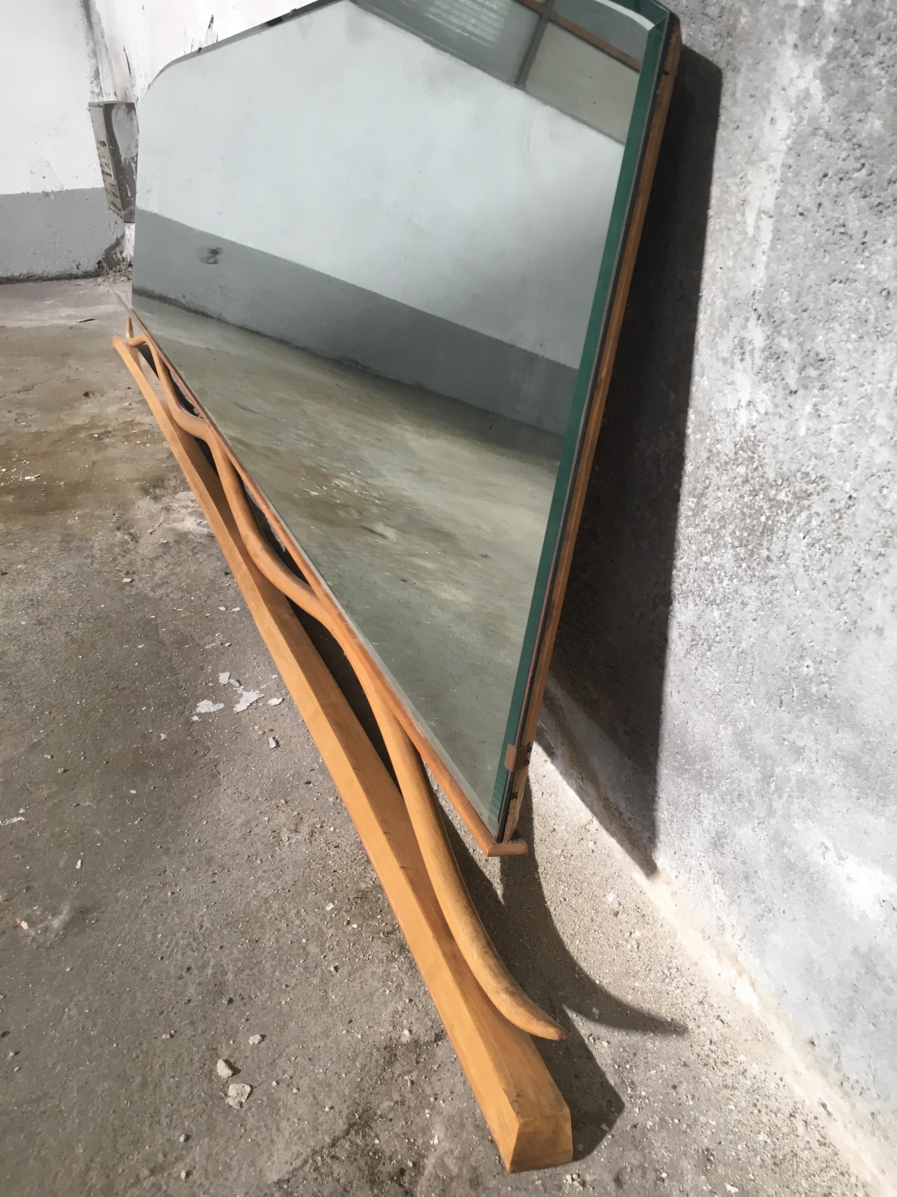 Mid-Century Modern Italian Elmwood Basement Mirror in the Style of O. Borsani 3